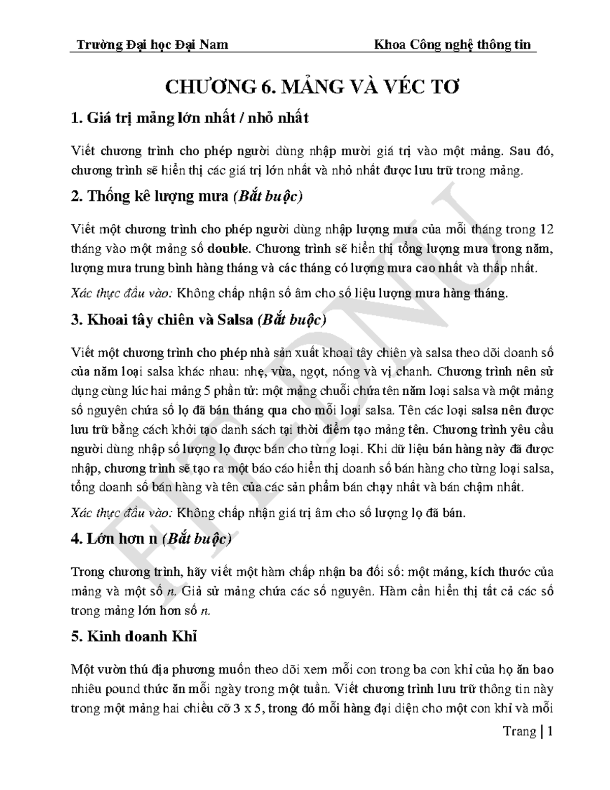 Chapter 6 Programming Challenges - CHƯƠNG 6. MẢNG VÀ VÉC TƠ 1. Giá trị ...