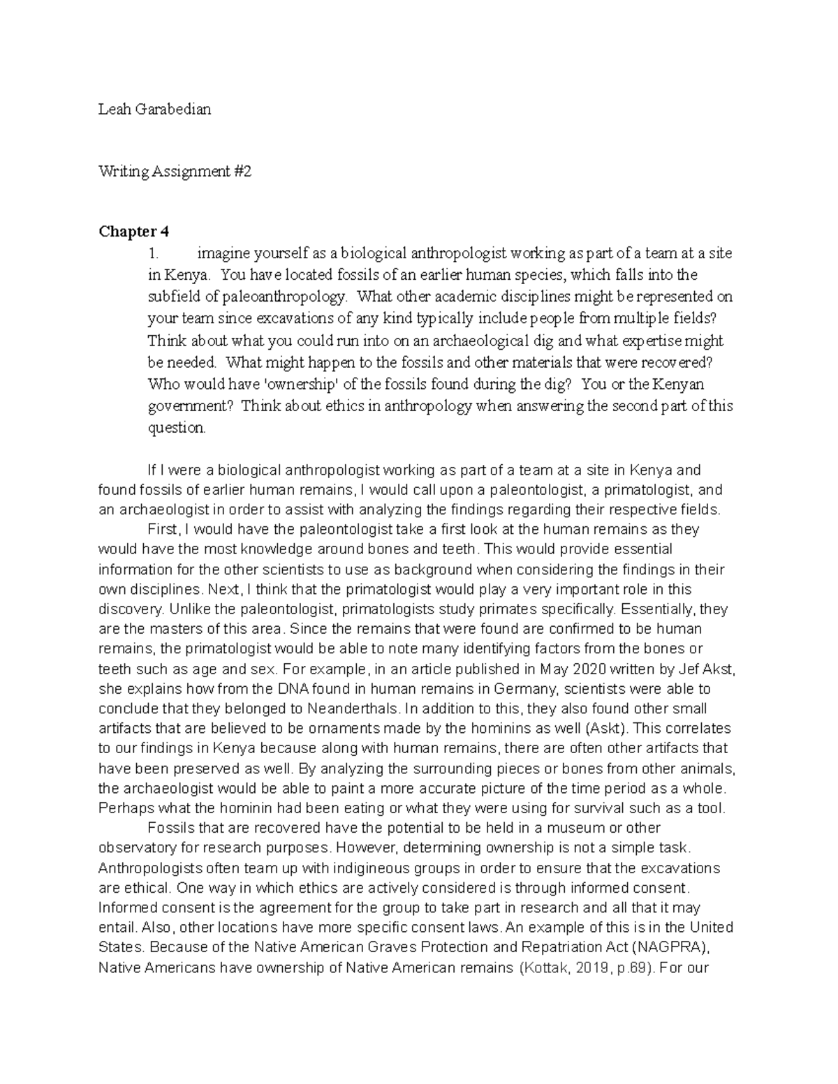 Anthro 101 Writing Response 2: Ethics in Paleoanthropology - Studocu