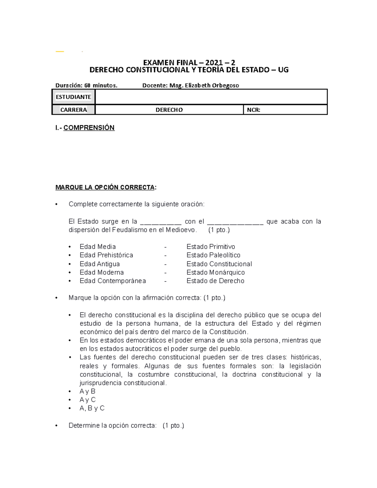 Examen Final - Derecho Constitucional 2021 - UG - Studocu