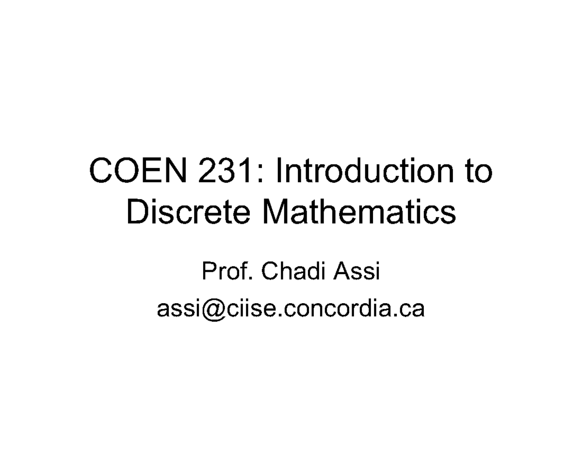 COEN 231: Counting Principles and Examples in Discrete Math - Studocu