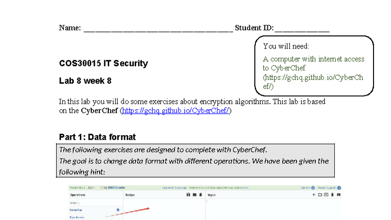COS30015 IT Security Lab 8: Data Conversion, Hashing & Encryption - Studocu