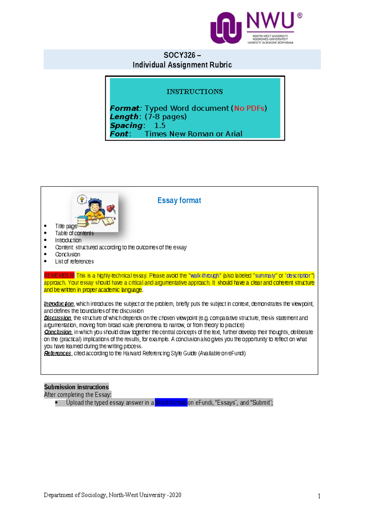SOCY326 Individual Assignment Essay Rubric Guidelines - Studocu
