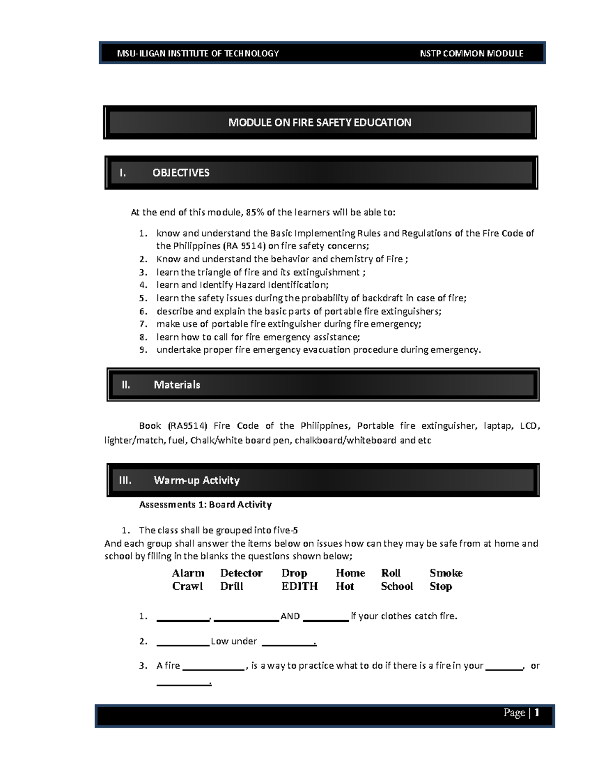 Module 4: Comprehensive Fire Safety Education and Emergency ...