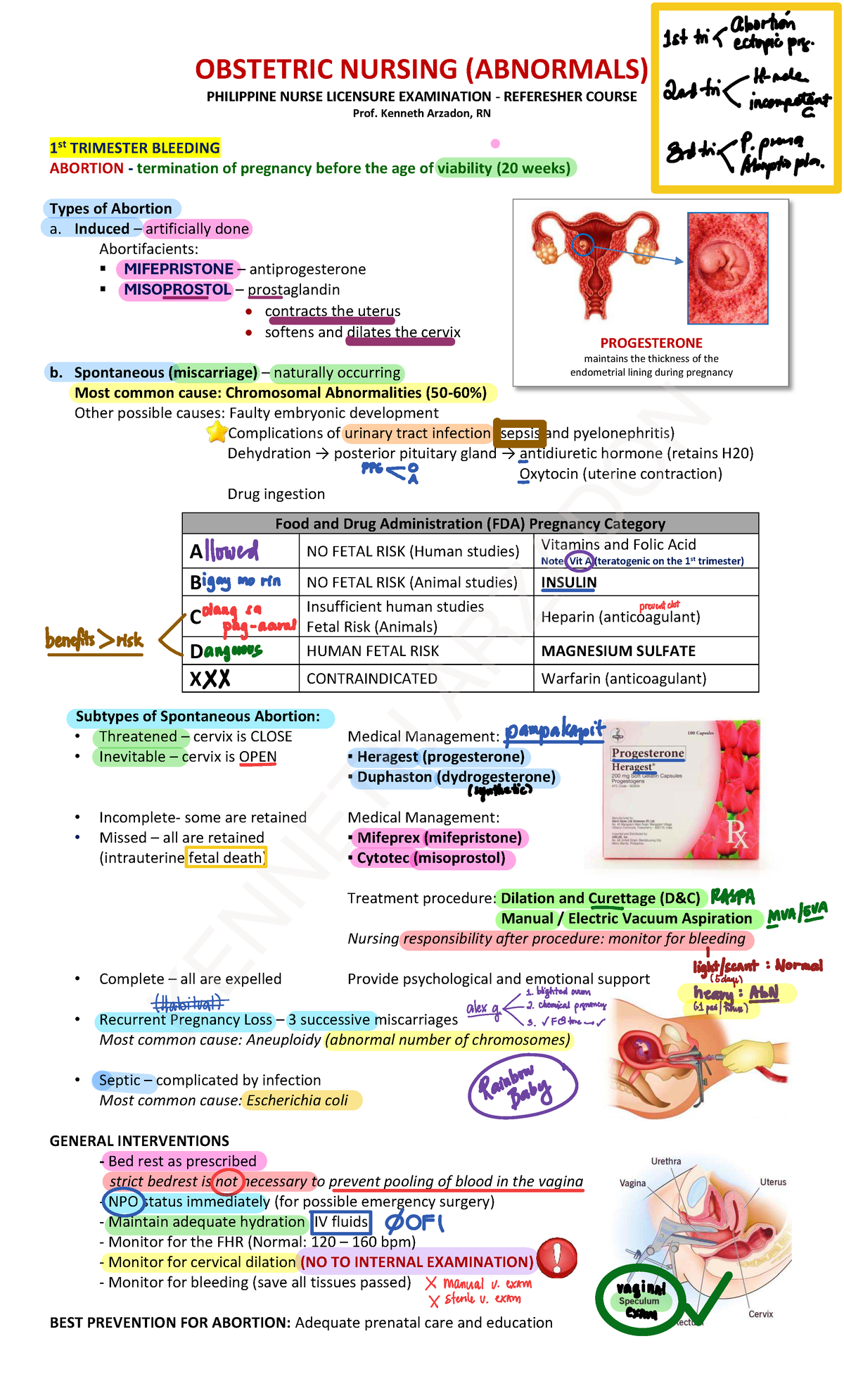OBSTETRIC NURSING (ABNORMALS) REFRESHER COURSE NOTES - 1ST TRIMESTER ...