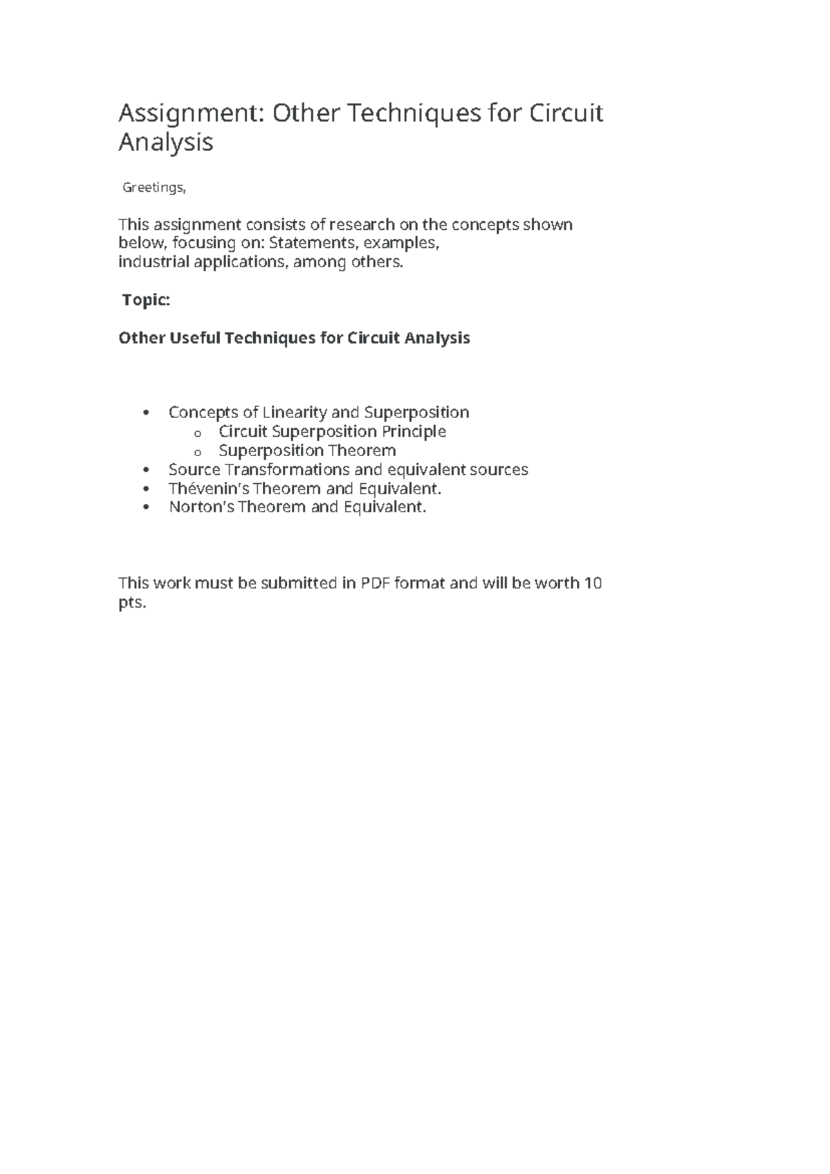 Assignment: Other Techniques for Circuit Analysis - Studocu