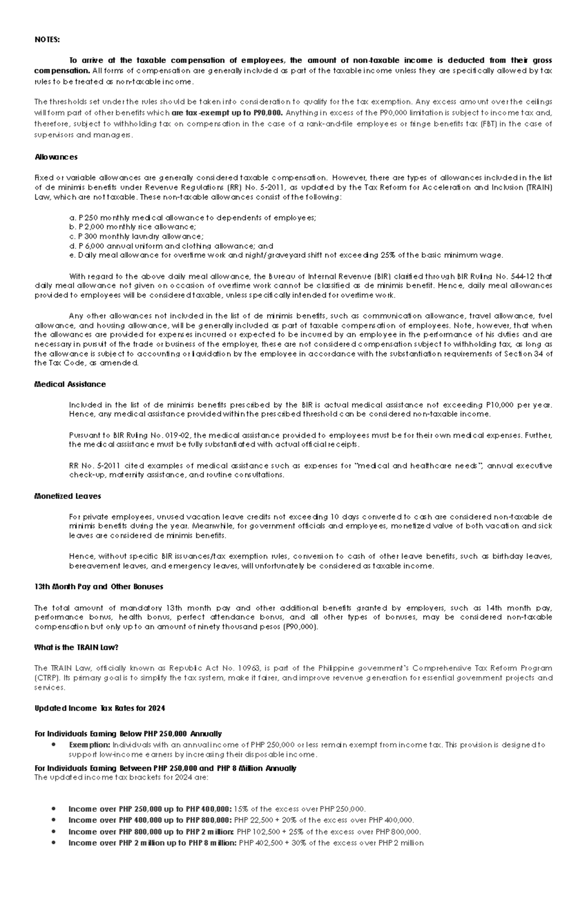 TAX Notes TAX Table - About taxes - NOTES: To arrive at the taxable ...
