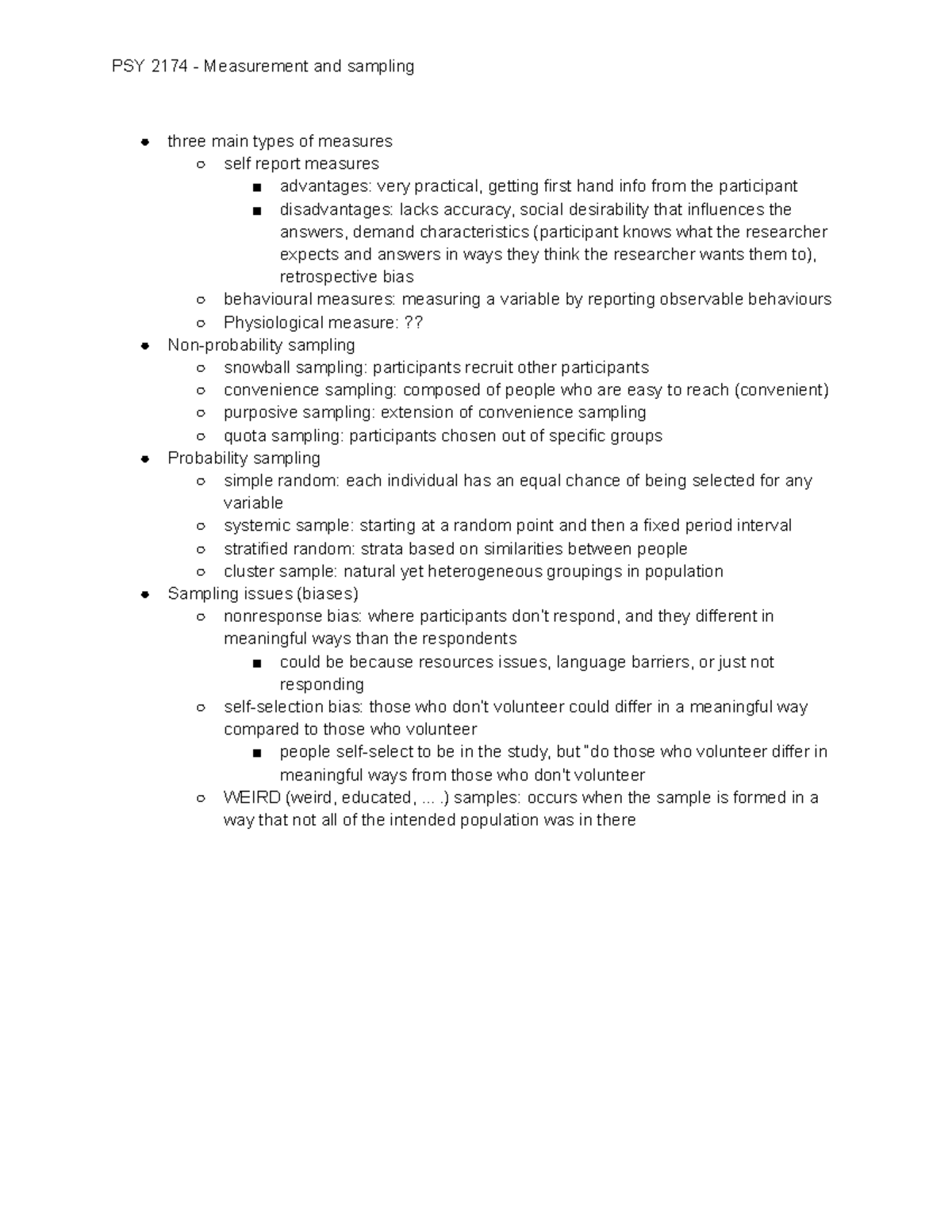 PSY 2174 Lecture Notes on Measurement & Sampling Methods - Studocu