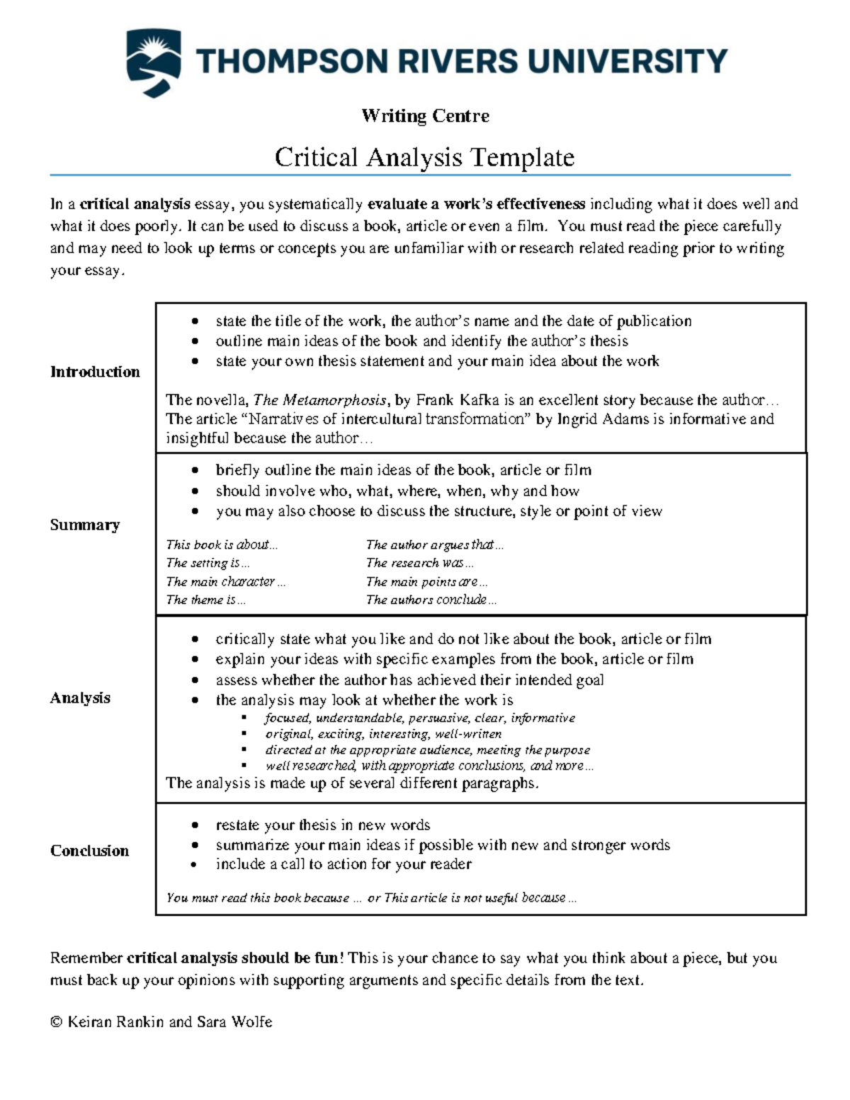Critical Analysis Template Guide - Course 30565 - Studocu