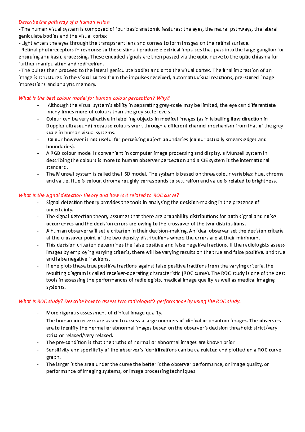 233-CHEATS - Human Vision Pathway & Image Processing Techniques Summary ...