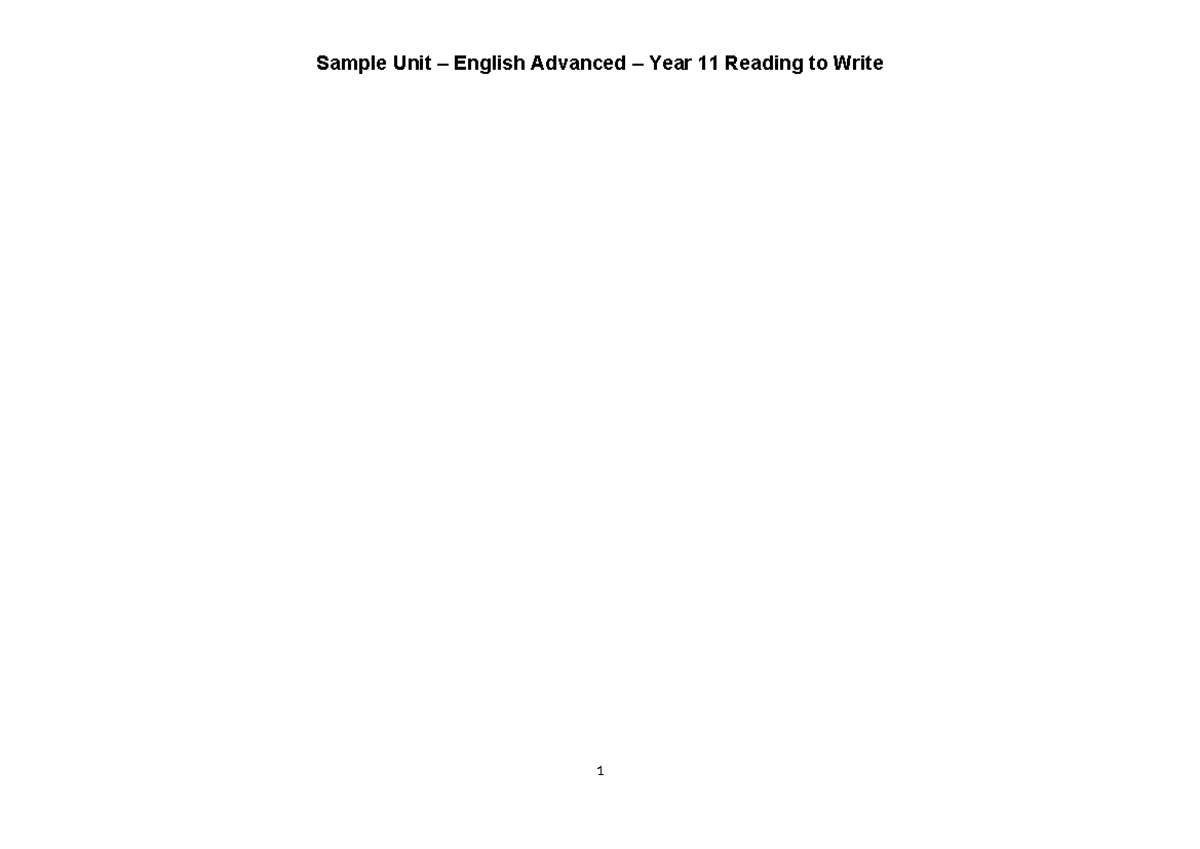 Year 11 English Advanced: Reading to Write Sample Unit Overview - Studocu