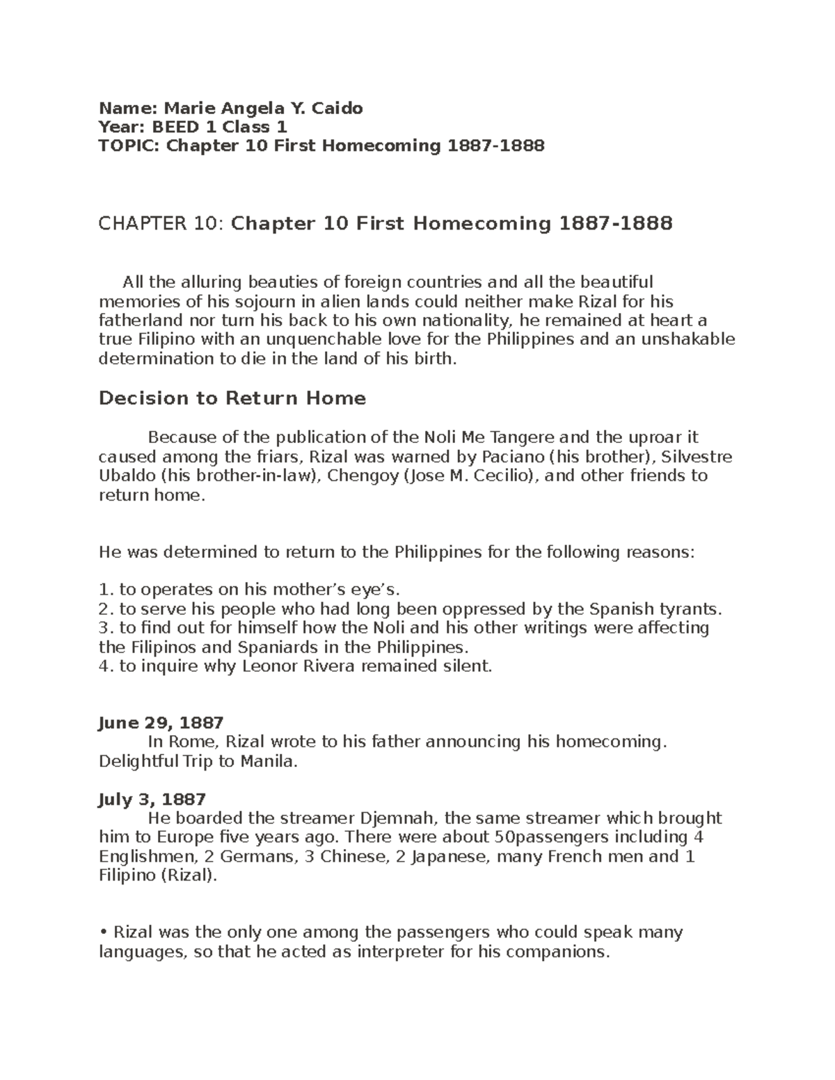 Rizal Chapter 10: First Homecoming (1887-1888) Summary and Insights ...