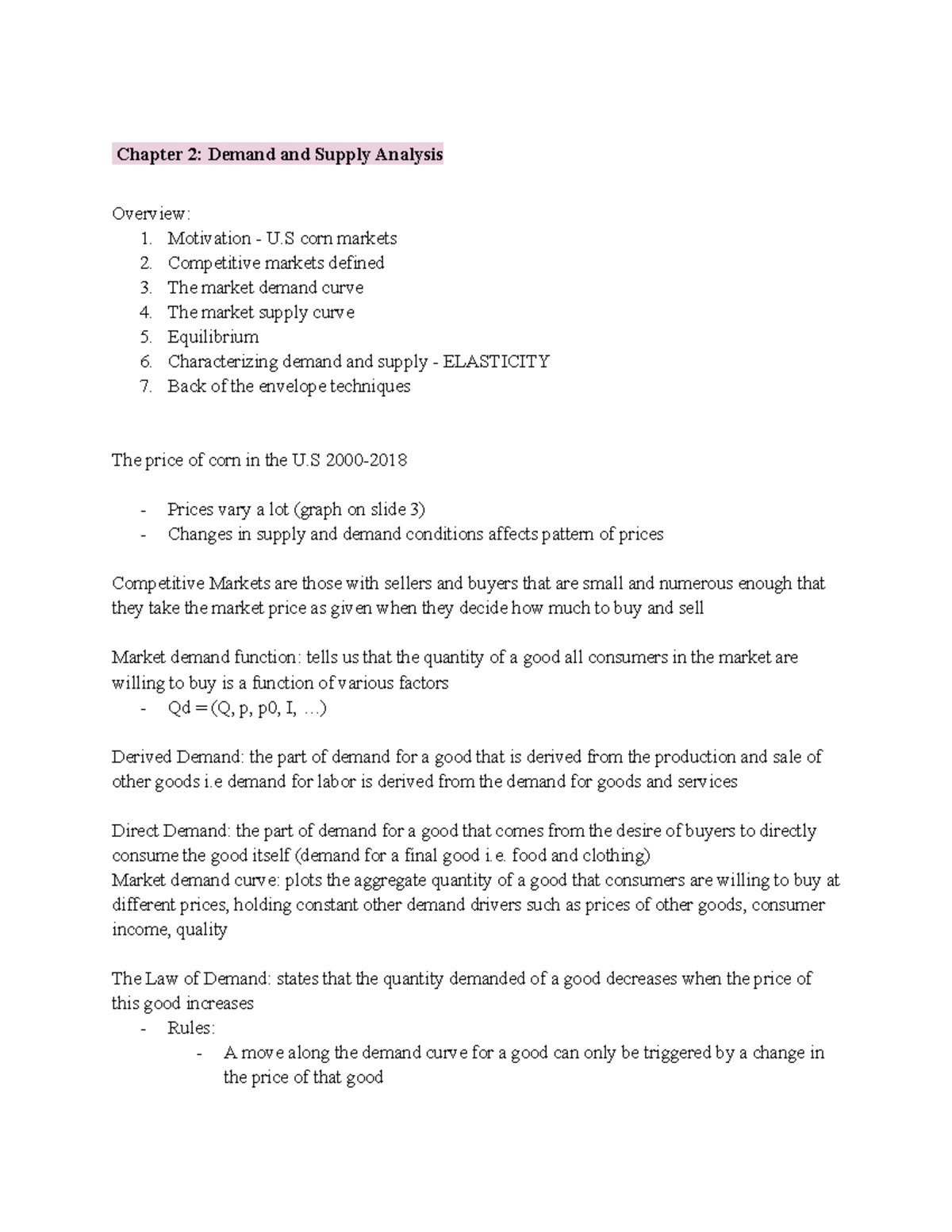 Econ 360 Chapter 2 Demand & Supply Analysis Notes - Studocu