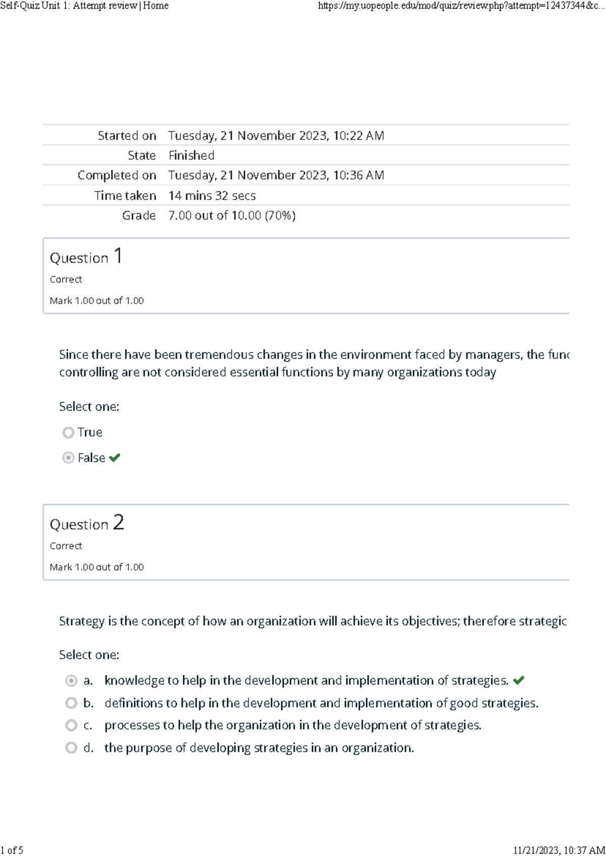 Self-Quiz Unit 1 Review: Results and Question Analysis - Studocu