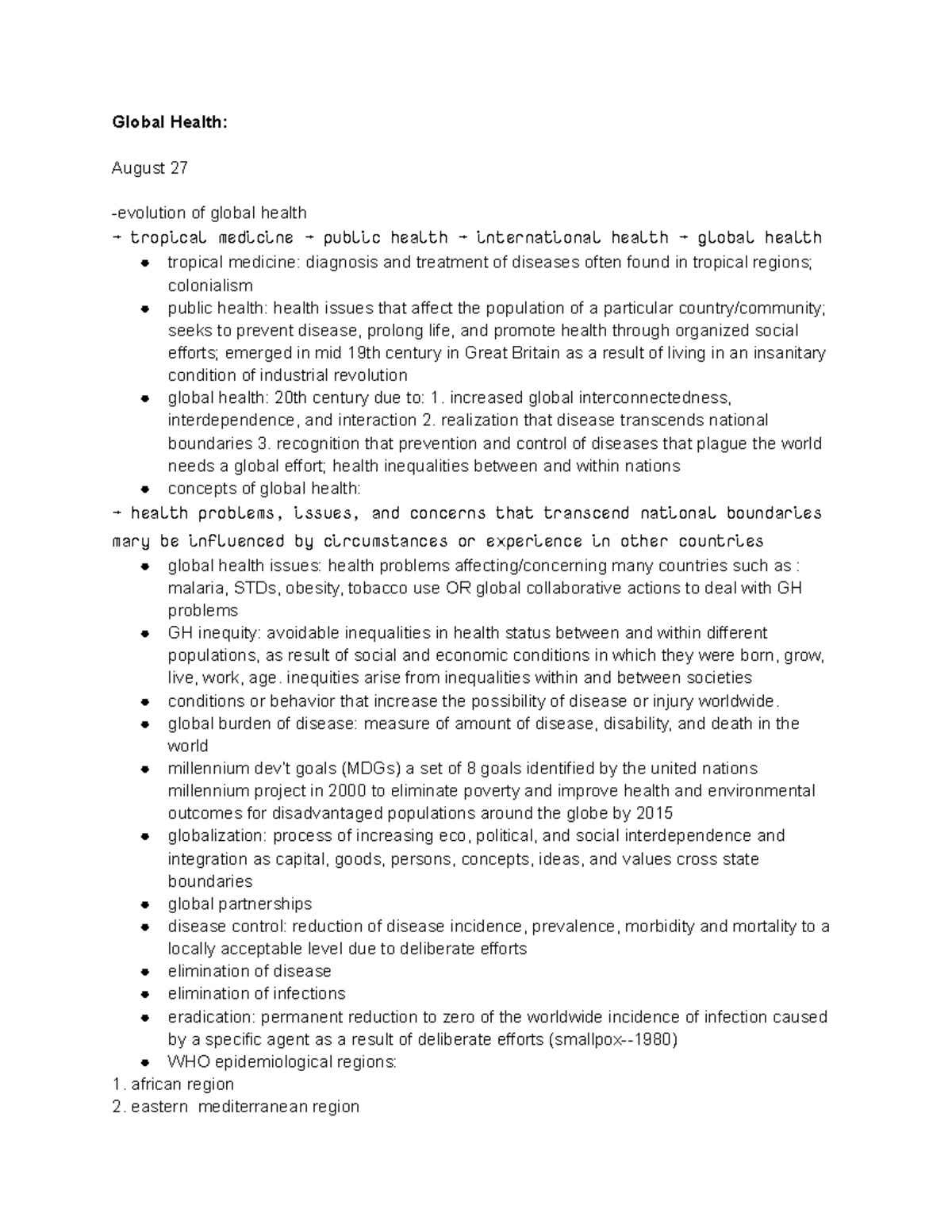 Global Health - Lecture Notes 8: Key Concepts & Issues Reviewed - Studocu