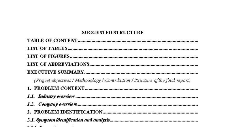 Project Report Structure: Suggested Table of Contents and Guidelines ...