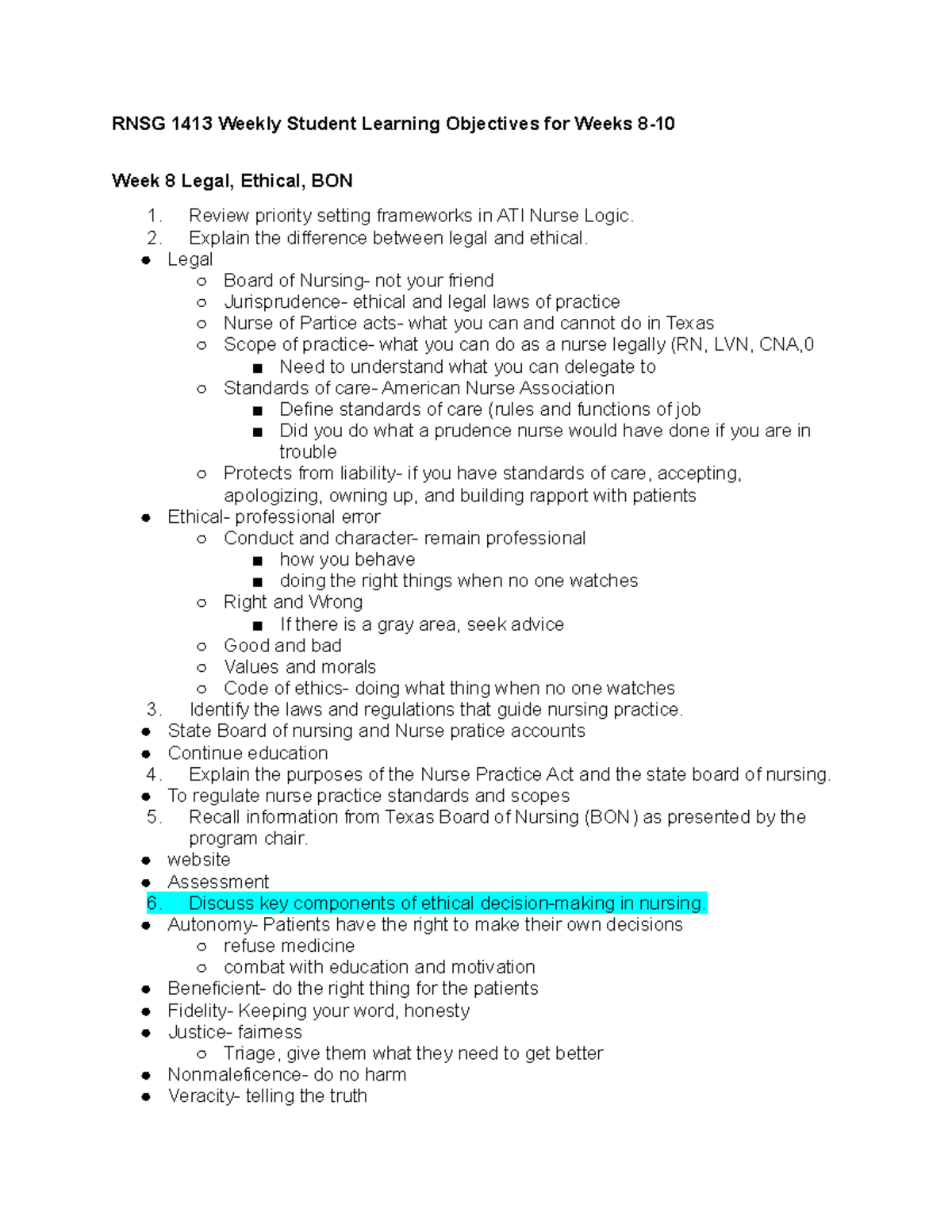 Foundations Exam 3 - Fundamentals - RNSG 1413 Weekly Student Learning ...