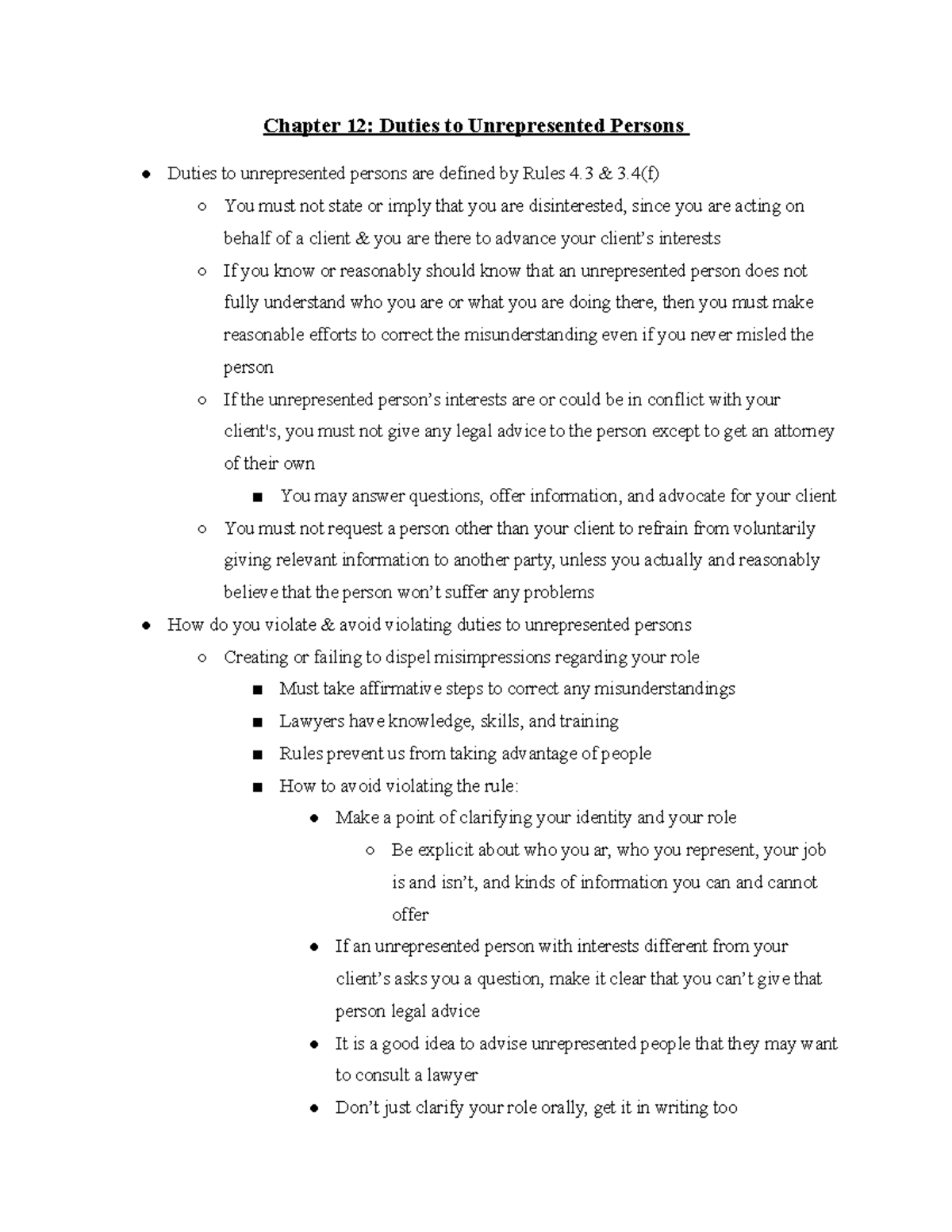PR- Duties to Unrepresented Persons - Chapter 12: Duties to ...