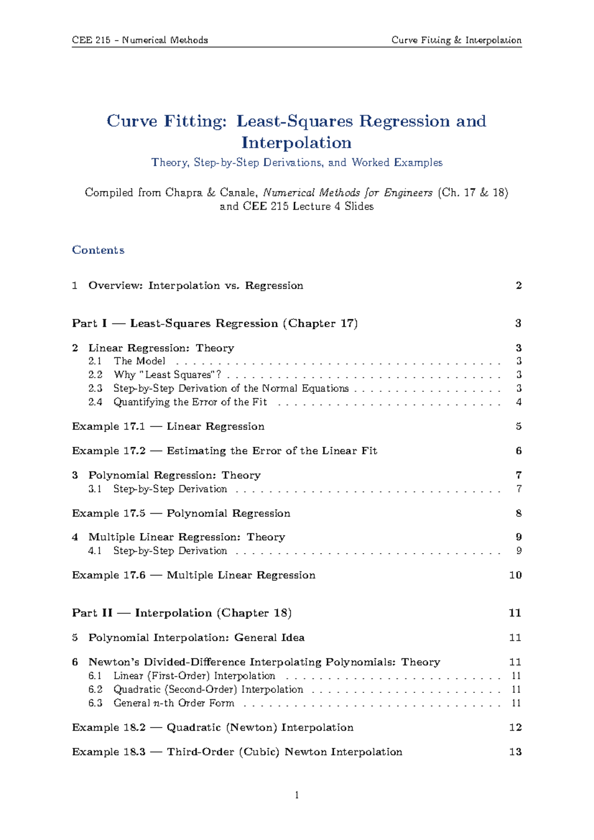 CEE 215 Lecture Notes: Numerical Methods in Curve Fitting and ...