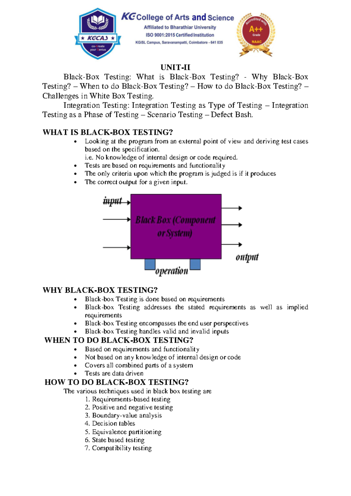 UNIT II - Notes - UNIT-II Black-Box Testing: What is Black-Box Testing ...