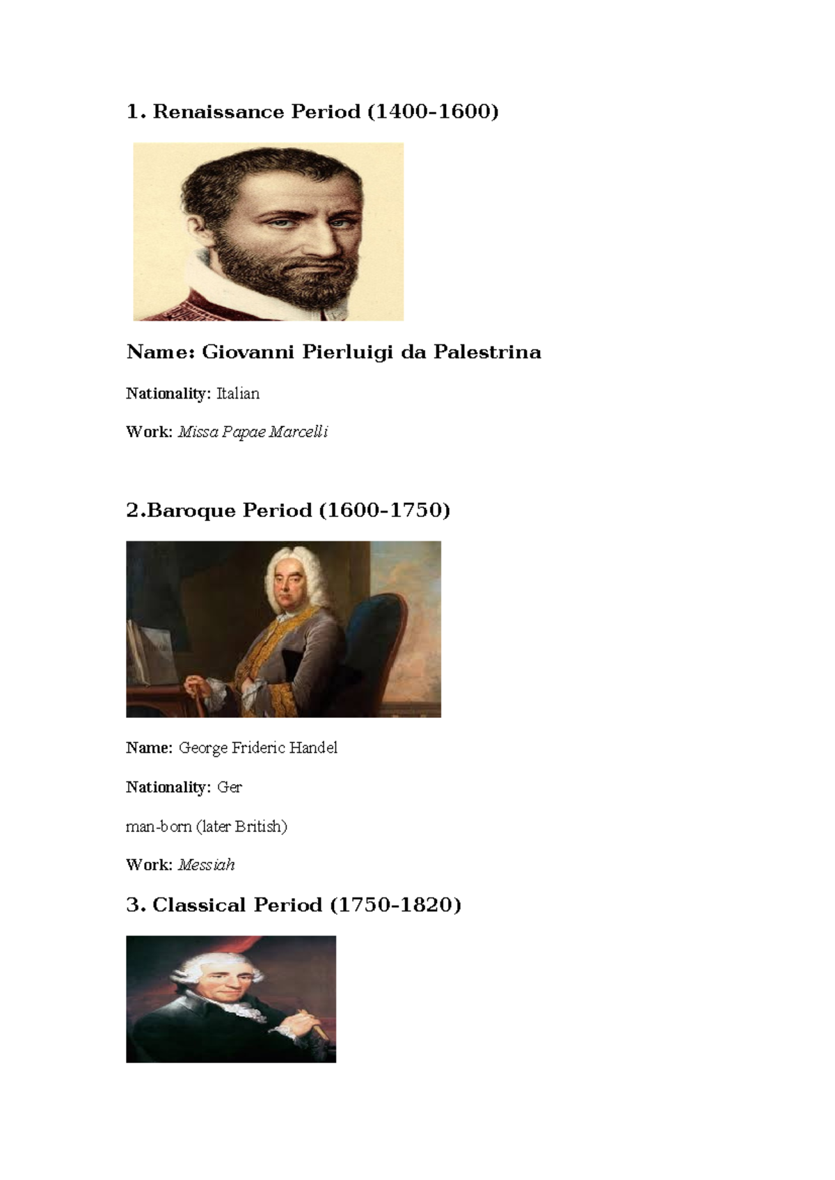 Debs Five Periods in Music - 1. Renaissance Period (1400–1600) Name ...
