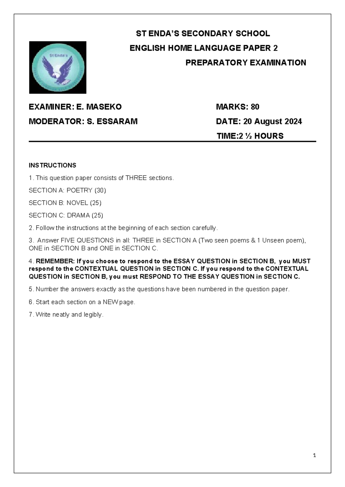 English Home Language Paper 2 - Preparatory Exam Guide 2024 - Studocu