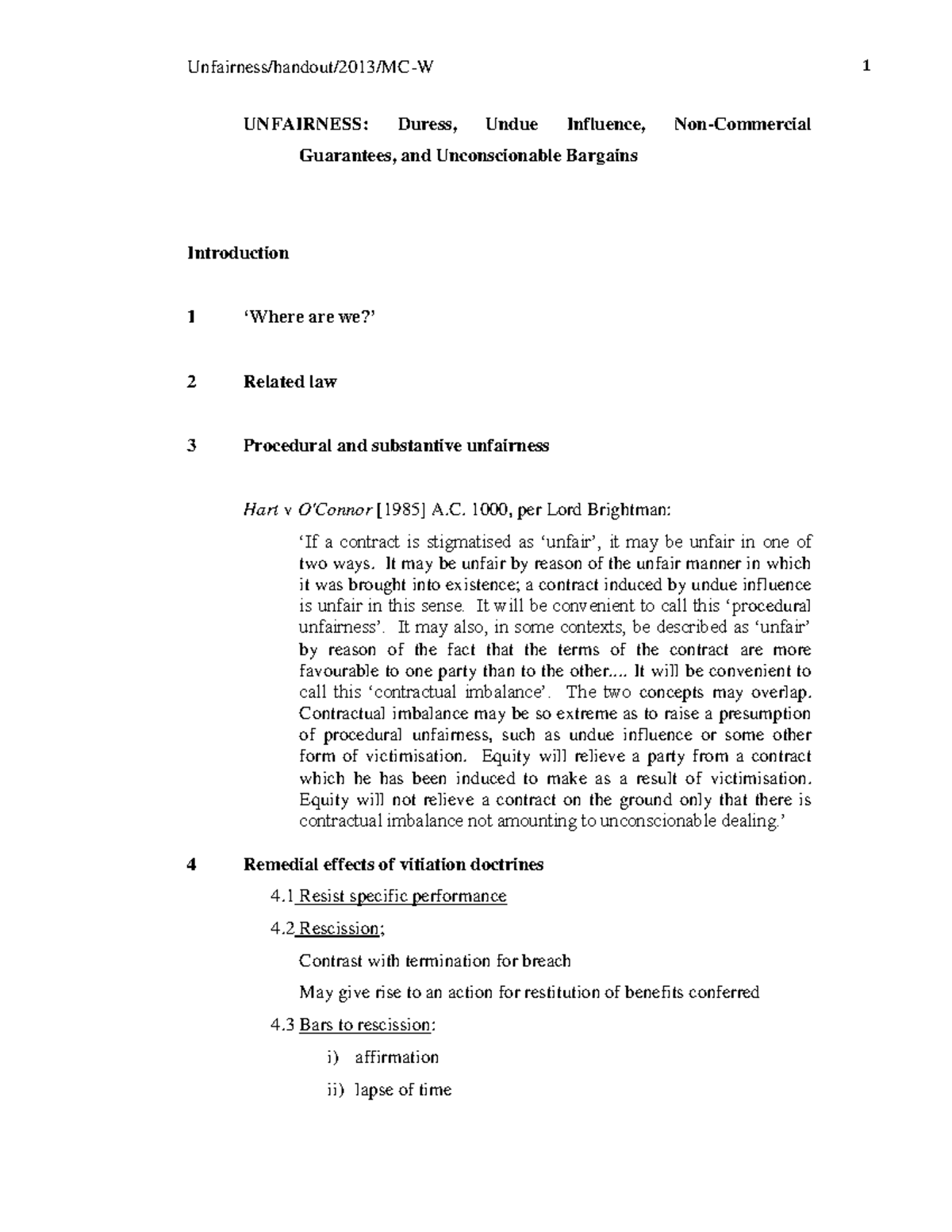 Lecture Outline: Duress, Undue Influence, and Unconscionable Bargains ...