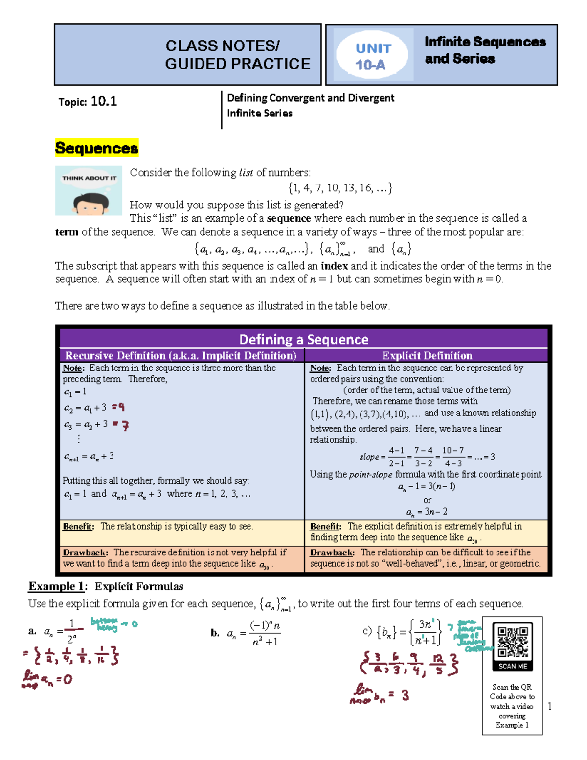 Calculus BC - Series Convergence Tests and Examples - 1 Sequences ...