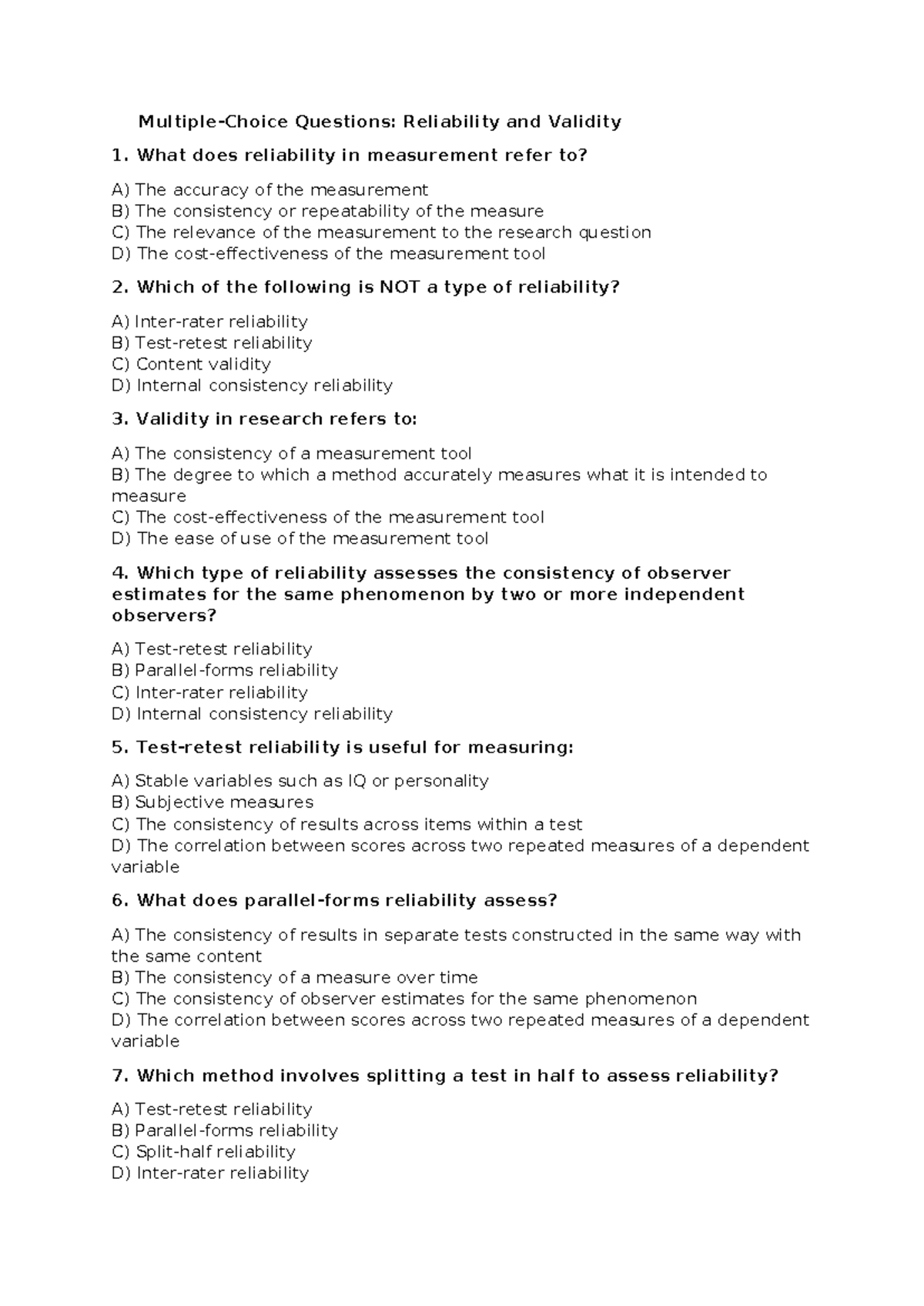 2000 PSY Exam Questions Practice: Reliability, Validity, and ANOVA ...