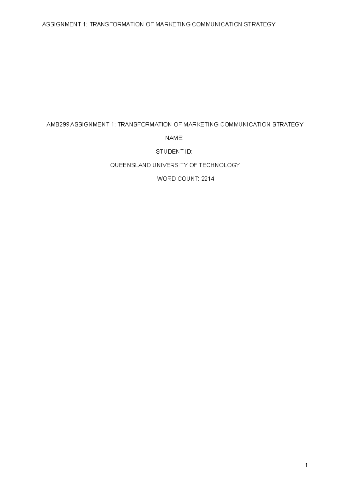 Assignment Marketing Plan - Lachlan Price - AMB299 ASSIGNMENT 1 ...