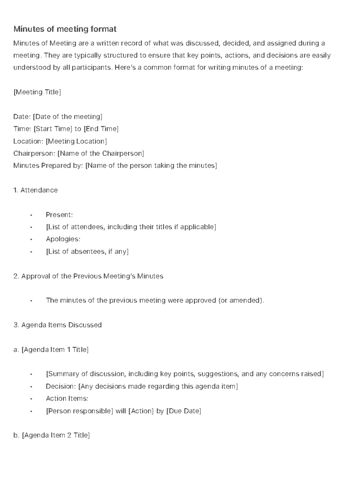 Minutes of Meeting Format Guide: Structuring Effective Records - Studocu
