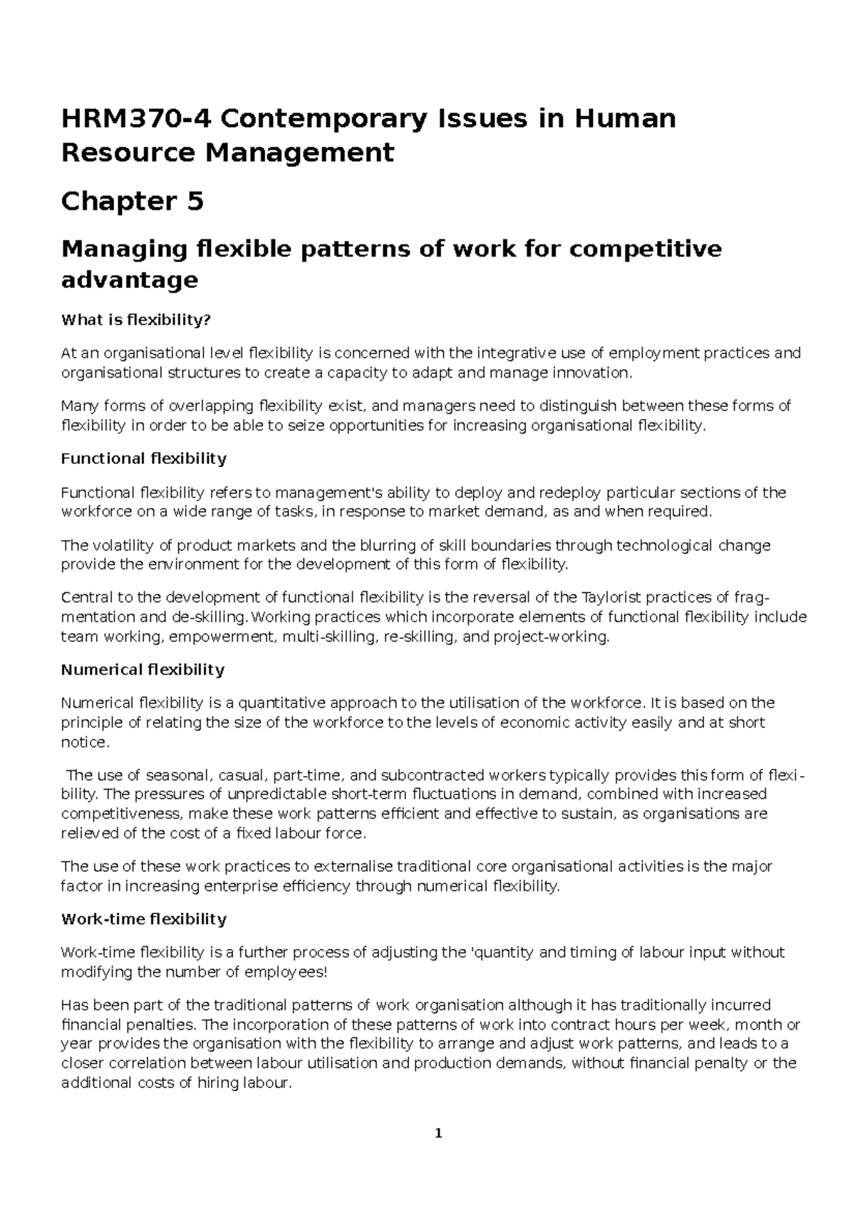HRM3704-Chap-5 - good note - HRM370-4 Contemporary Issues in Human ...