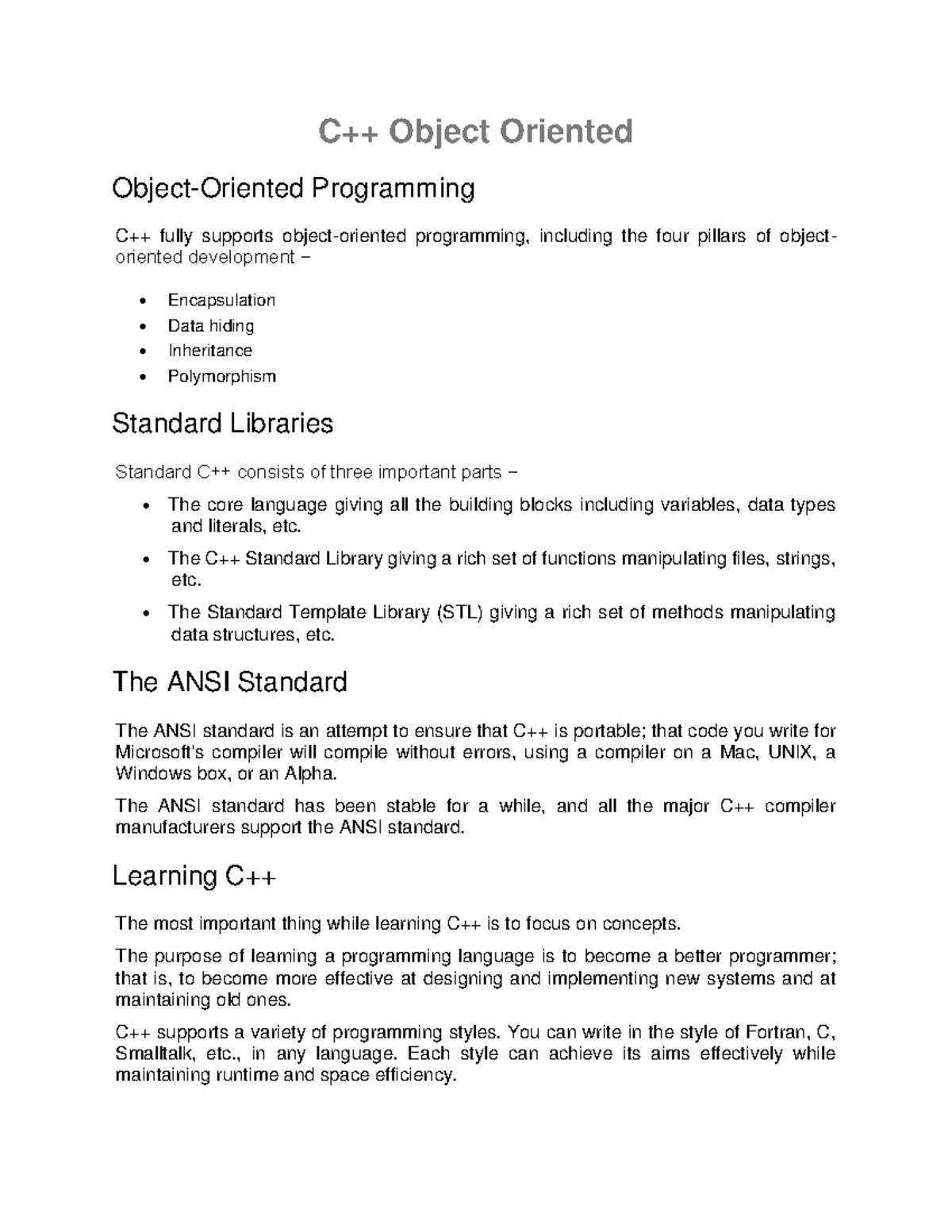 OOP Notes - C++ Object Oriented Object-Oriented Programming C++ fully ...