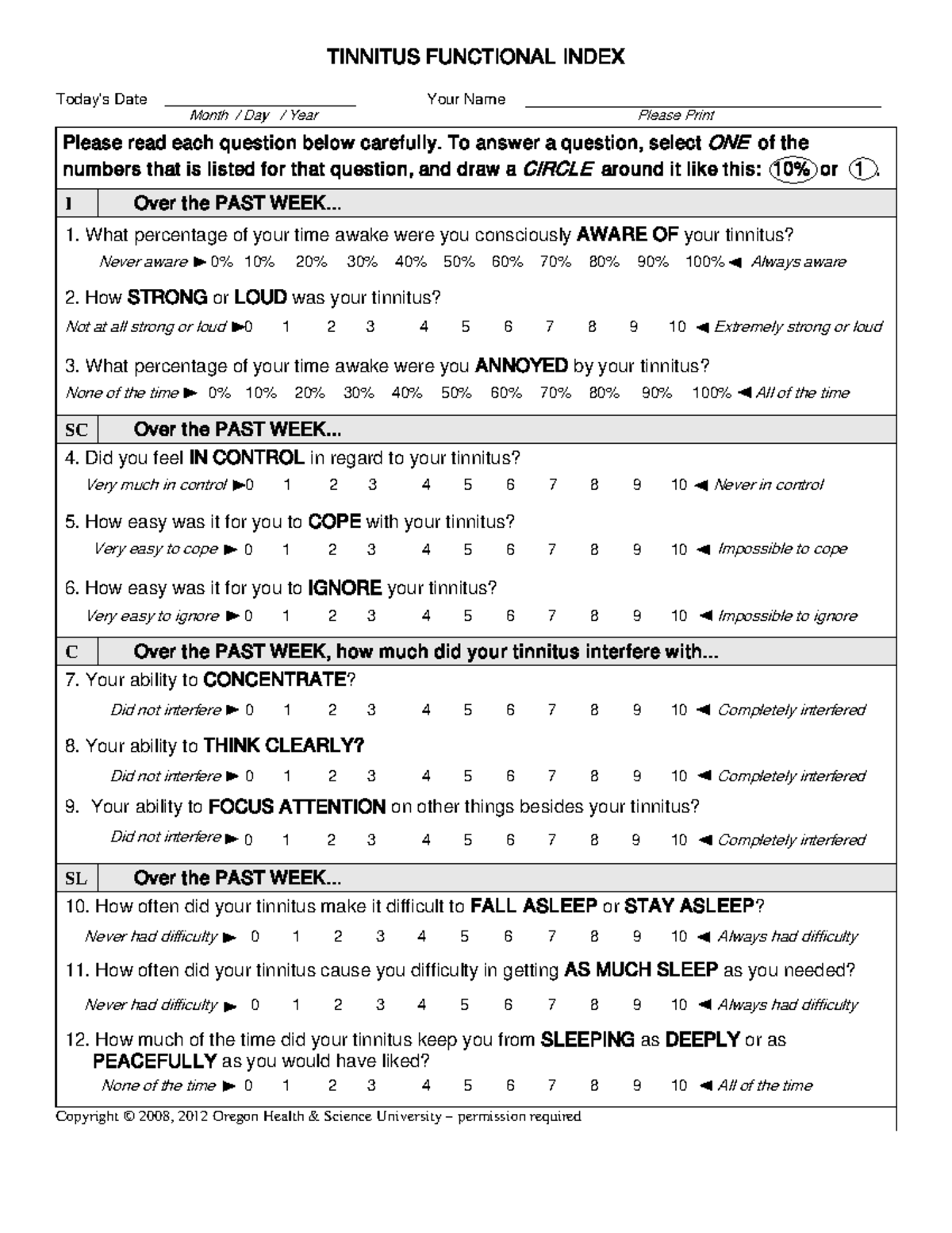TINNITUS FUNCTIONAL INDEX (TFI) Questionnaire and Scoring Guide - Studocu