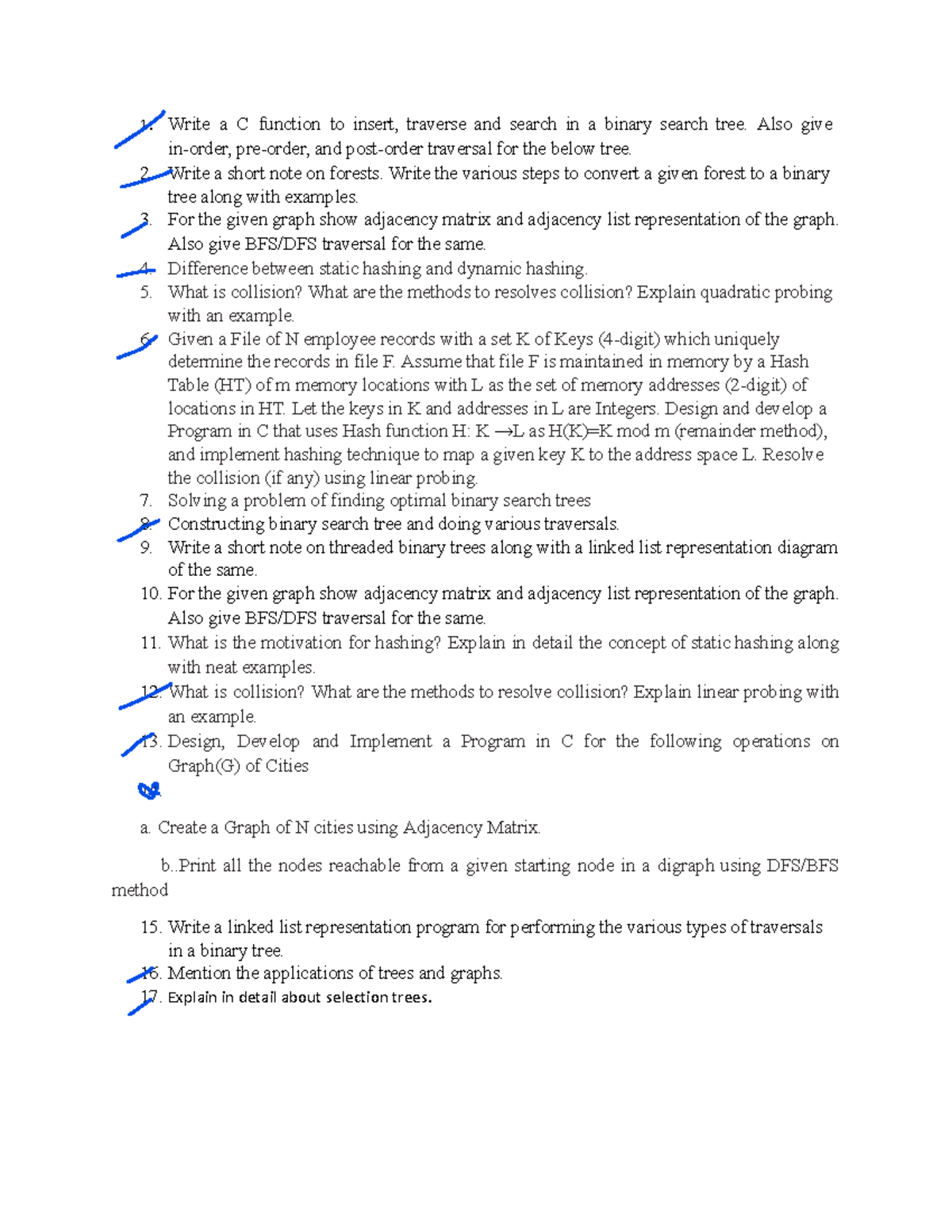 Question bank - 1. Write a C function to insert, traverse and search in ...