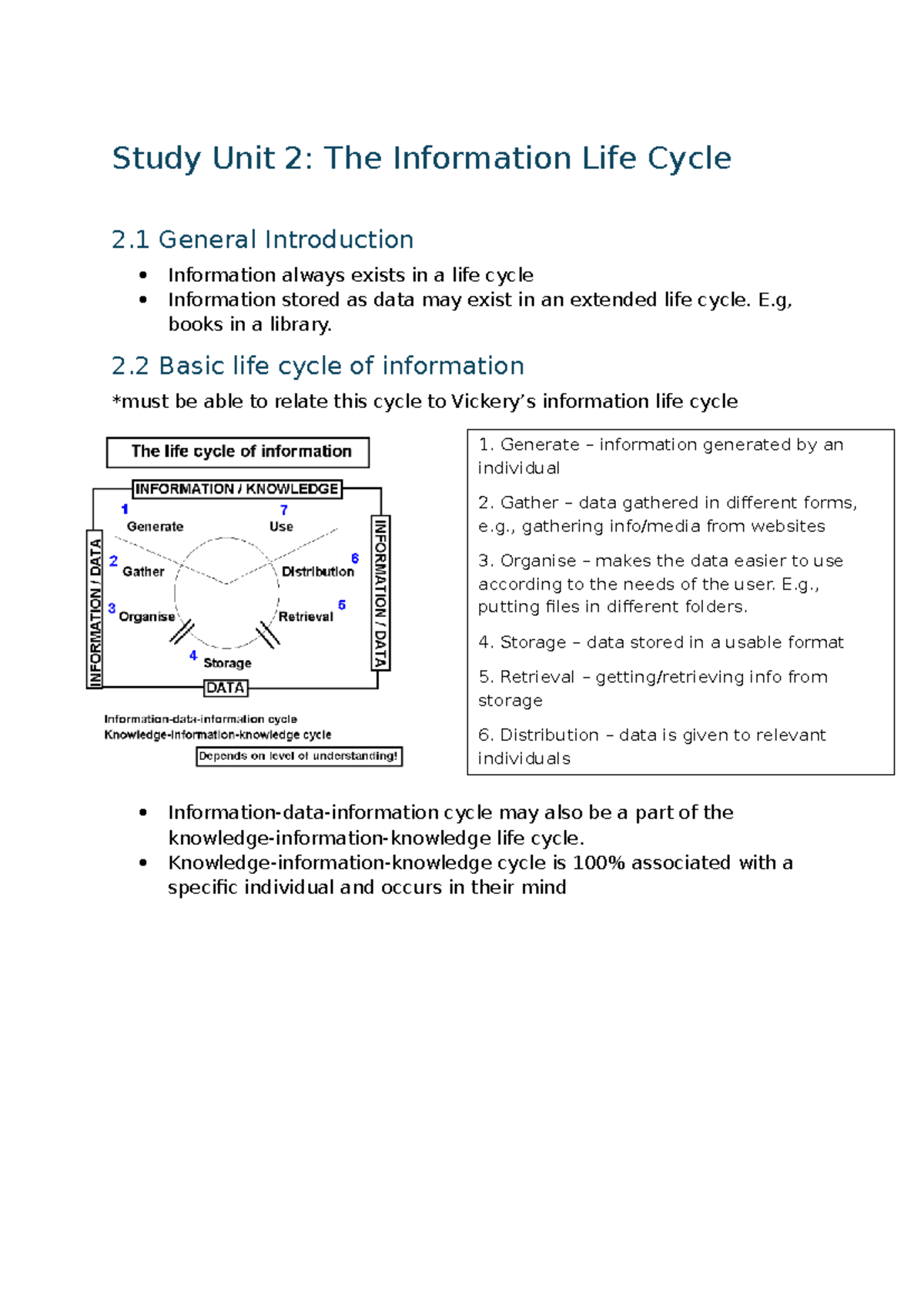 INL 110 Study Unit 2: Understanding the Information Life Cycle - Studocu