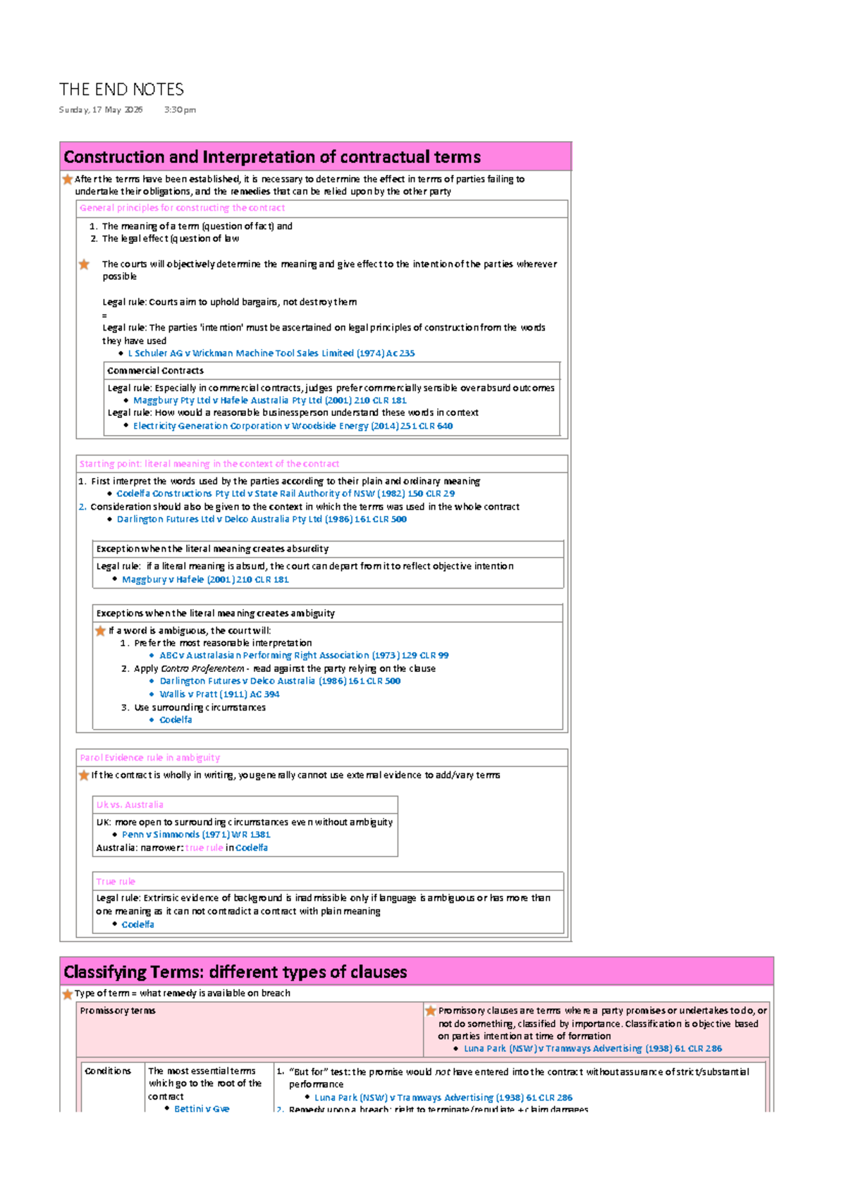 Week 11 Notes: Construction & Interpretation of Contractual Terms - Studocu