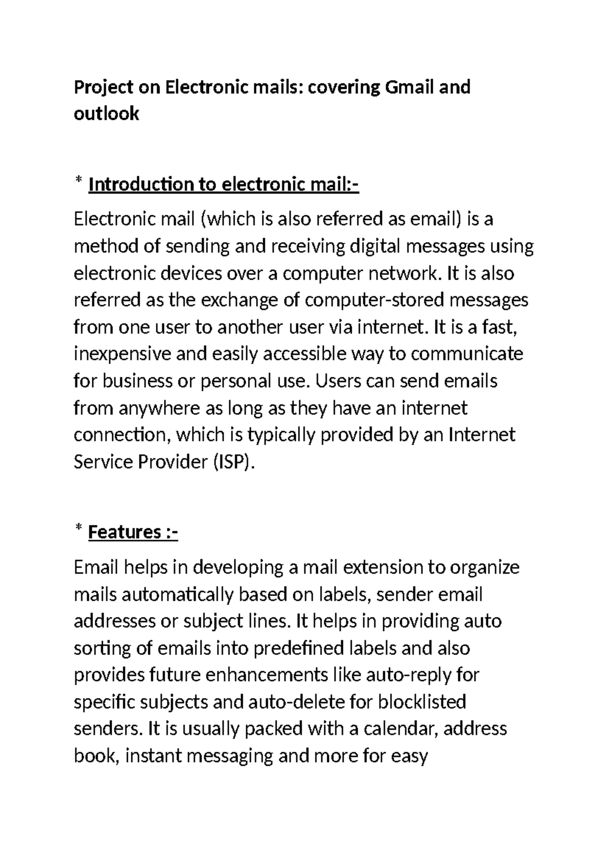 Project: Electronic mails covering Gmail and Outlook analysis - Studocu