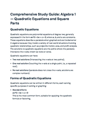 Quadratic Equations - Study Notes & Assignments - Studocu