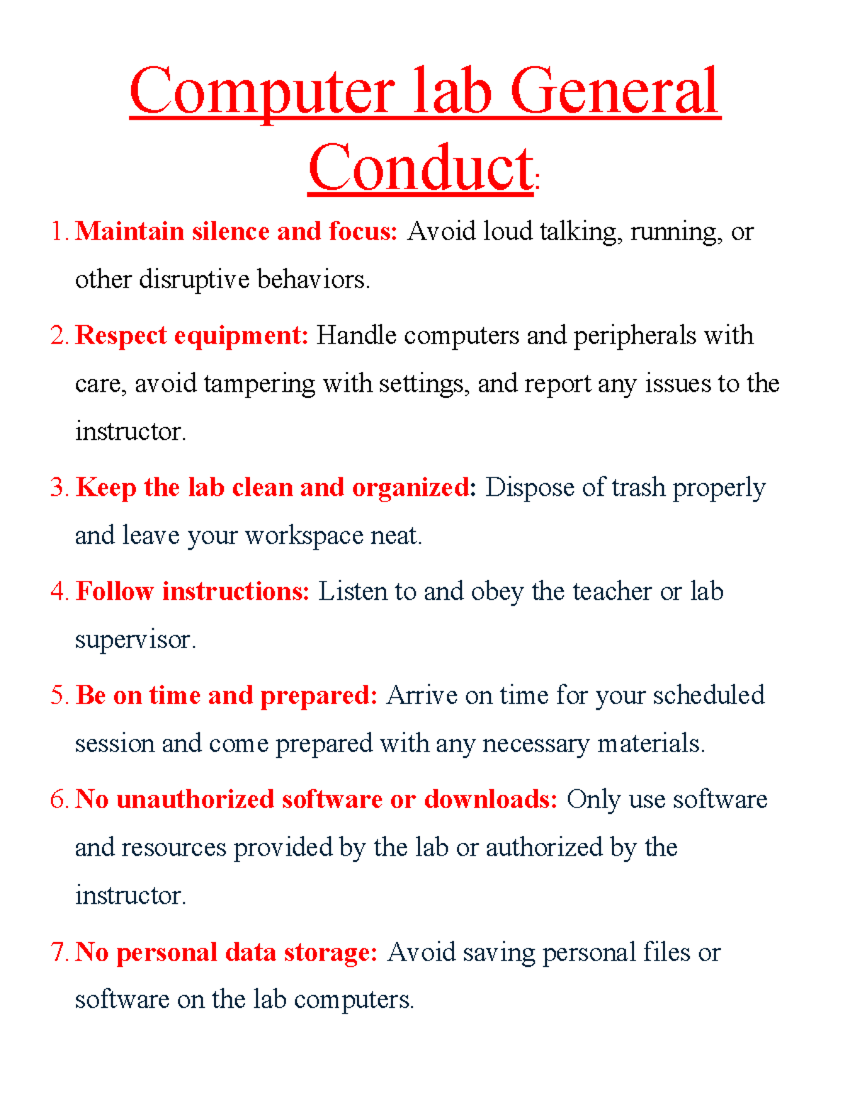 Computer Lab Conduct Guidelines for Students - Studocu