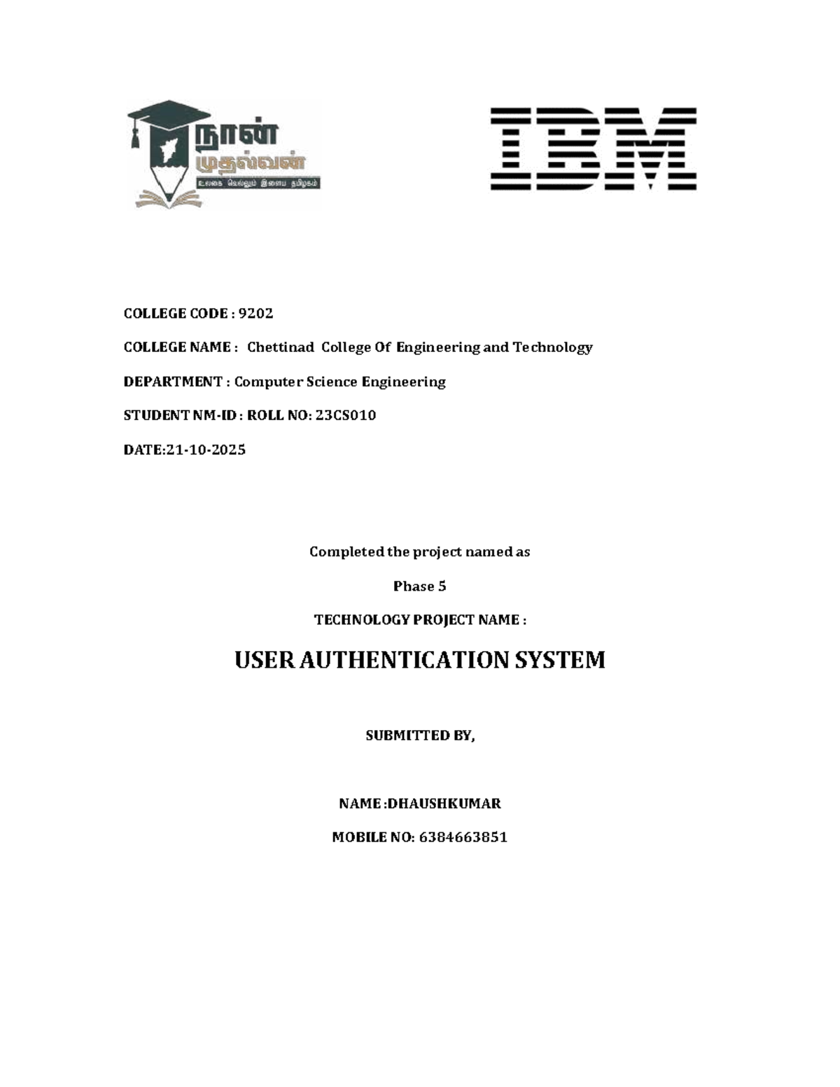 Phase 5 Project Report: User Authentication System (9202) - Studocu