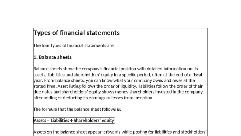Financial Statements Overview - ACCT 101 - Studocu