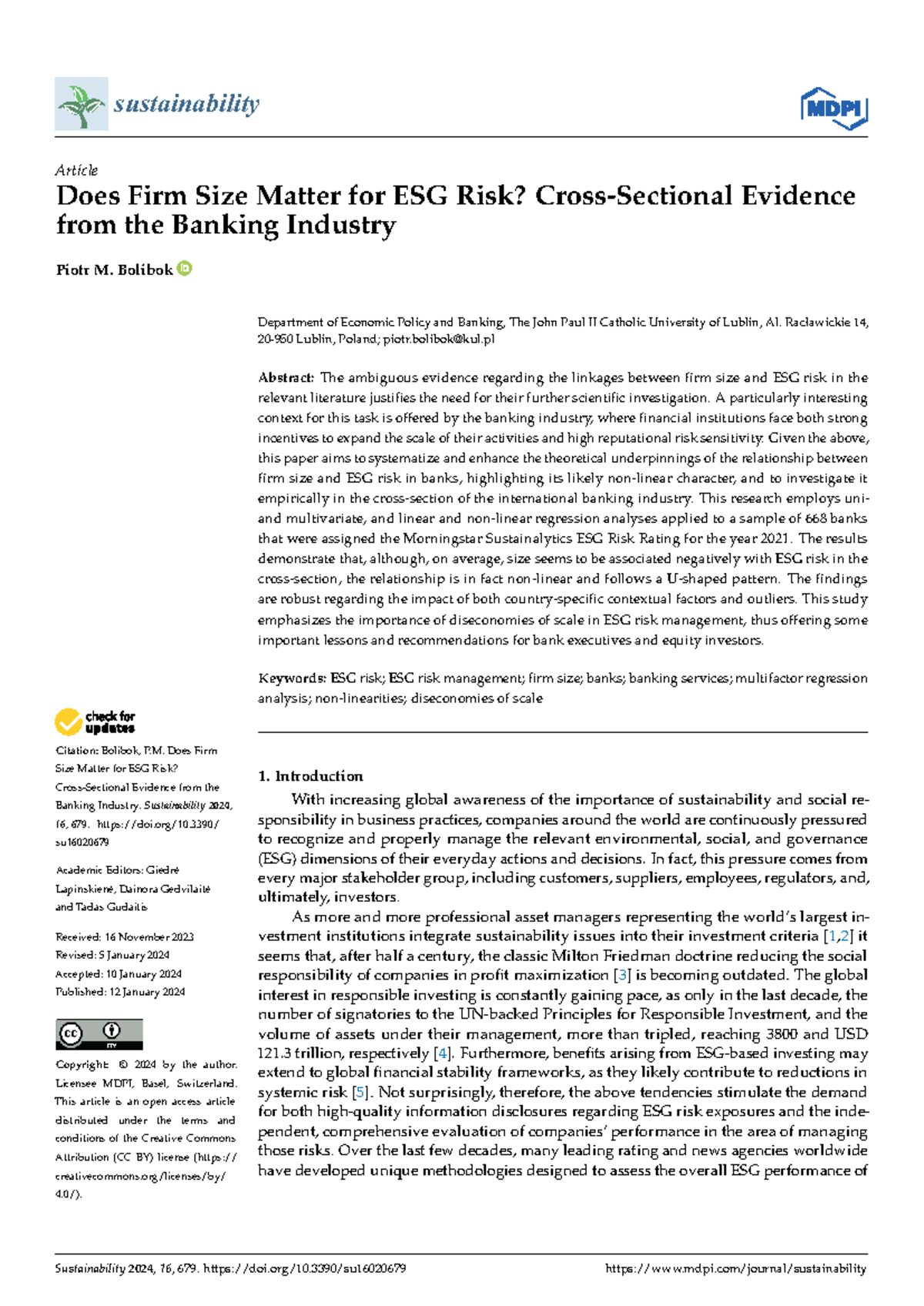 Sustainability 2024: Does Firm Size Influence ESG Risk in Banking ...