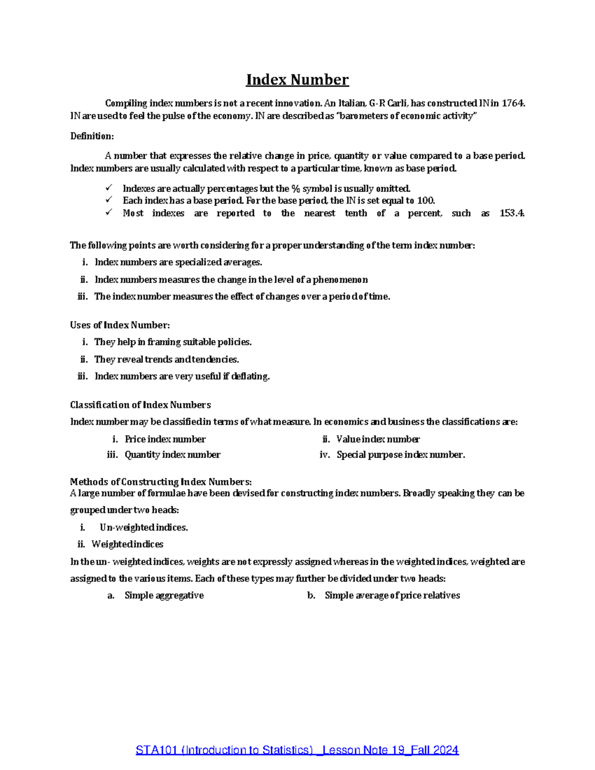 STA101 (Introduction to Statistics) _Lecture 10 - Index Numbers ...