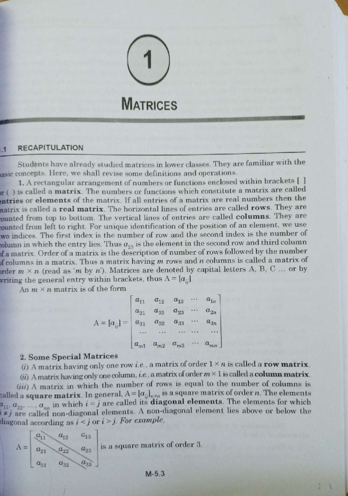 Sem1 Matrices - Matrix - Math - Studocu