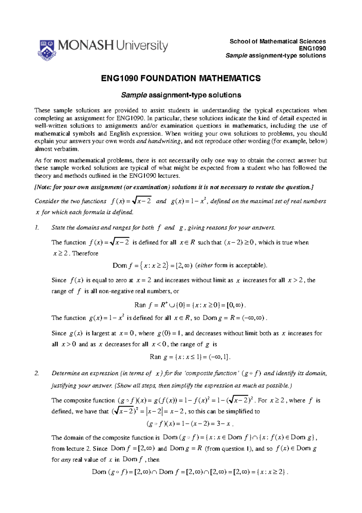 ENG1090 Sample Assignment Solutions for Foundation Mathematics - Studocu