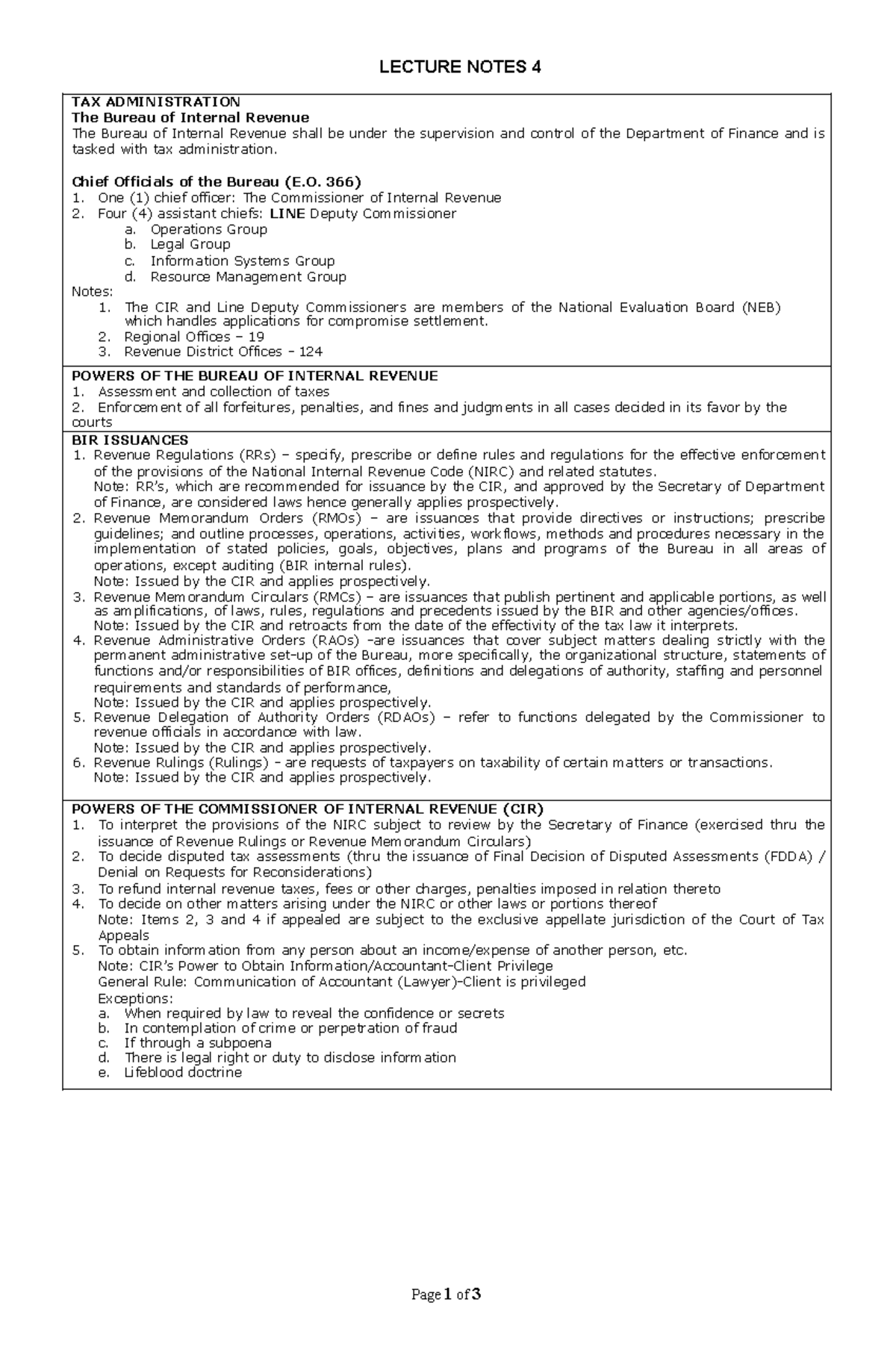 Lecture Note 4- Tax Administration - LECTURE NOTES 4 TAX ADMINISTRATION ...