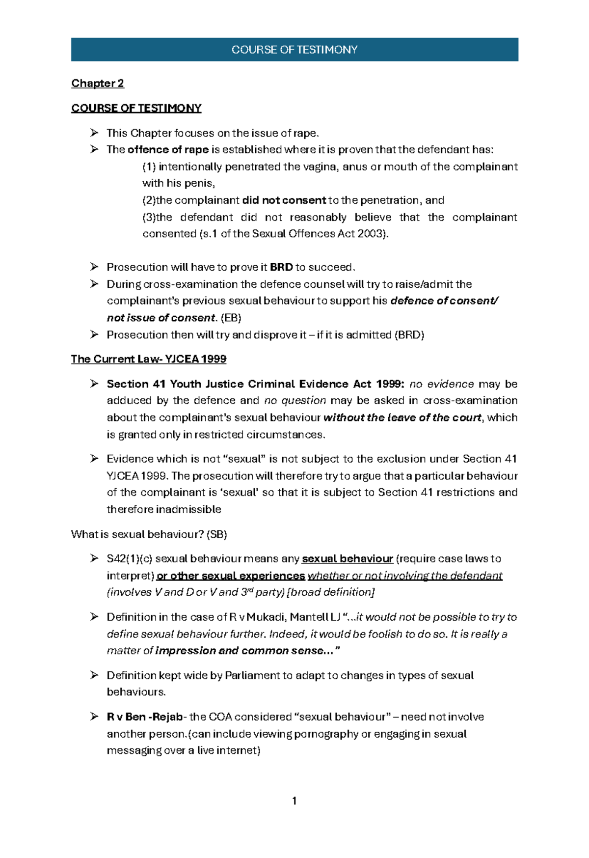 Sexual Behavior in Rape Cases - Lecture Notes for LAW 302 - Studocu