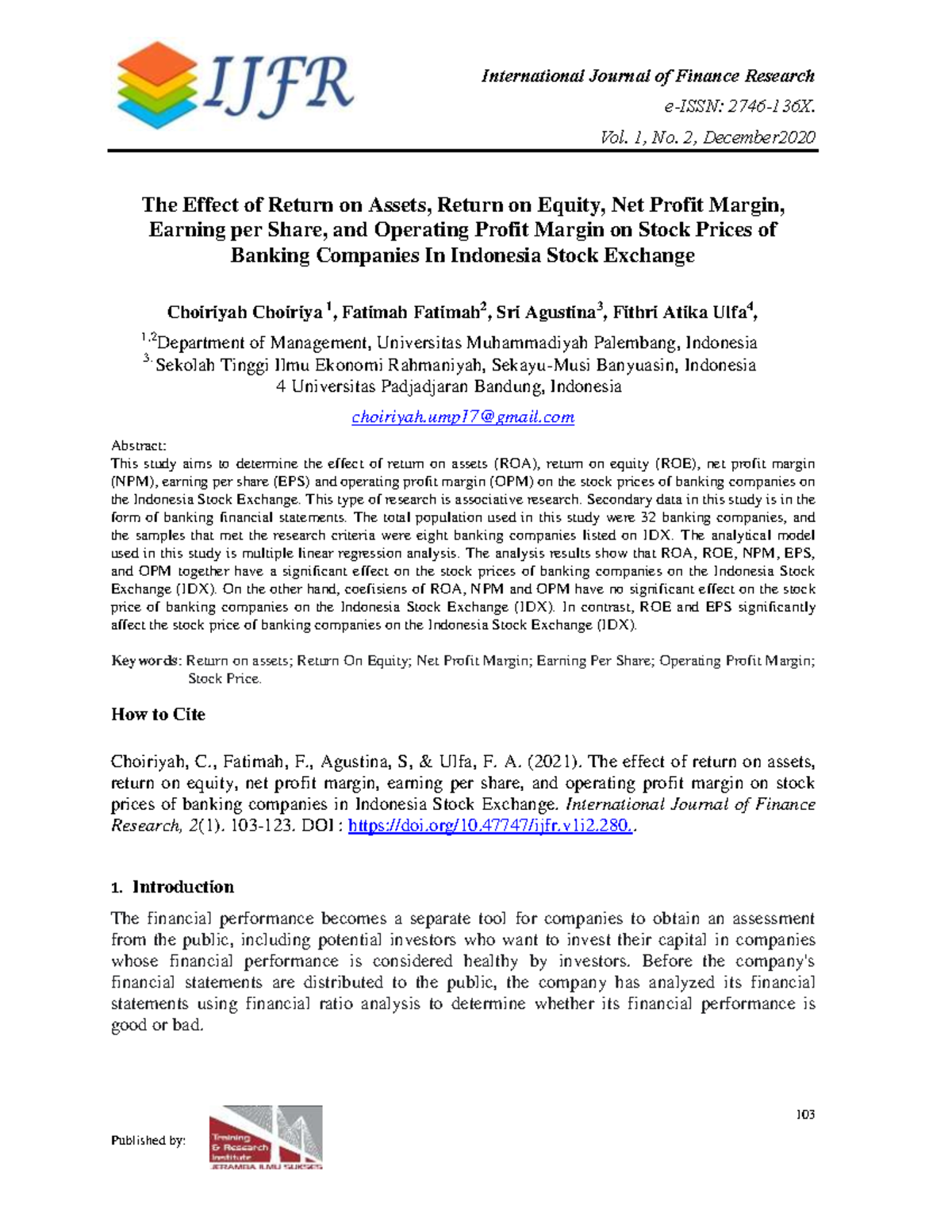 The Impact of Financial Ratios on Stock Prices of Banking Firms in IDX ...