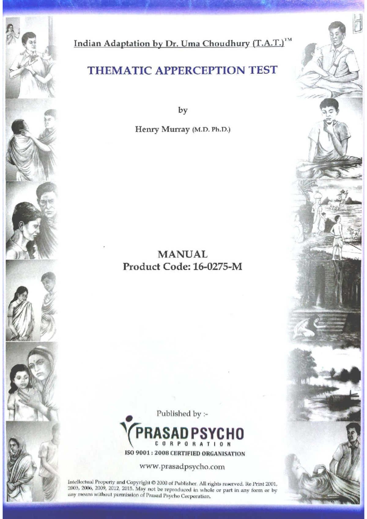 Indian Adaptation of Thematic Apperception Test (TAT) by Dr. Uma ...