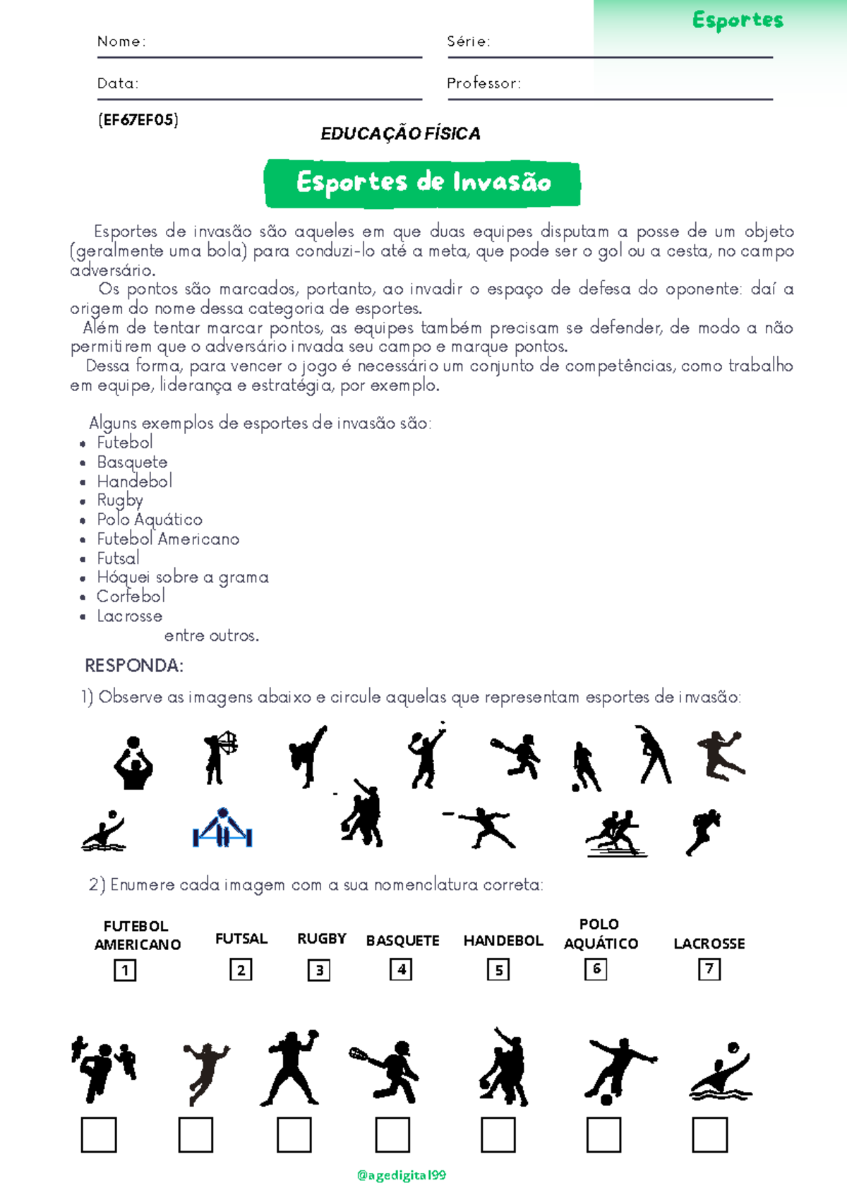Esportes de Invasão: Conteúdo para Aula de Educação Física (EF67EF05 ...
